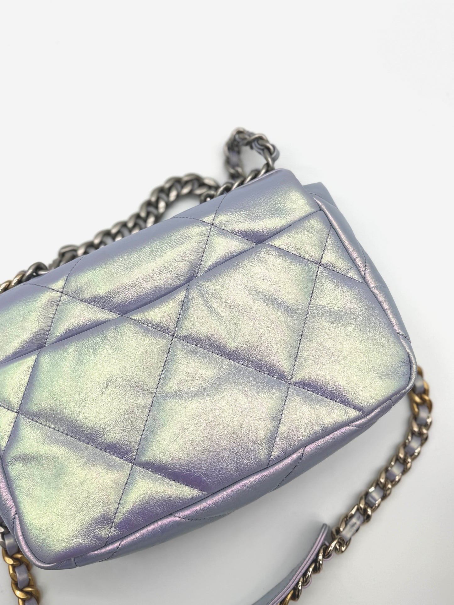 Chanel Iridescent Calfskin Quilted Medium Chanel 19 Flap Light Purple Blue