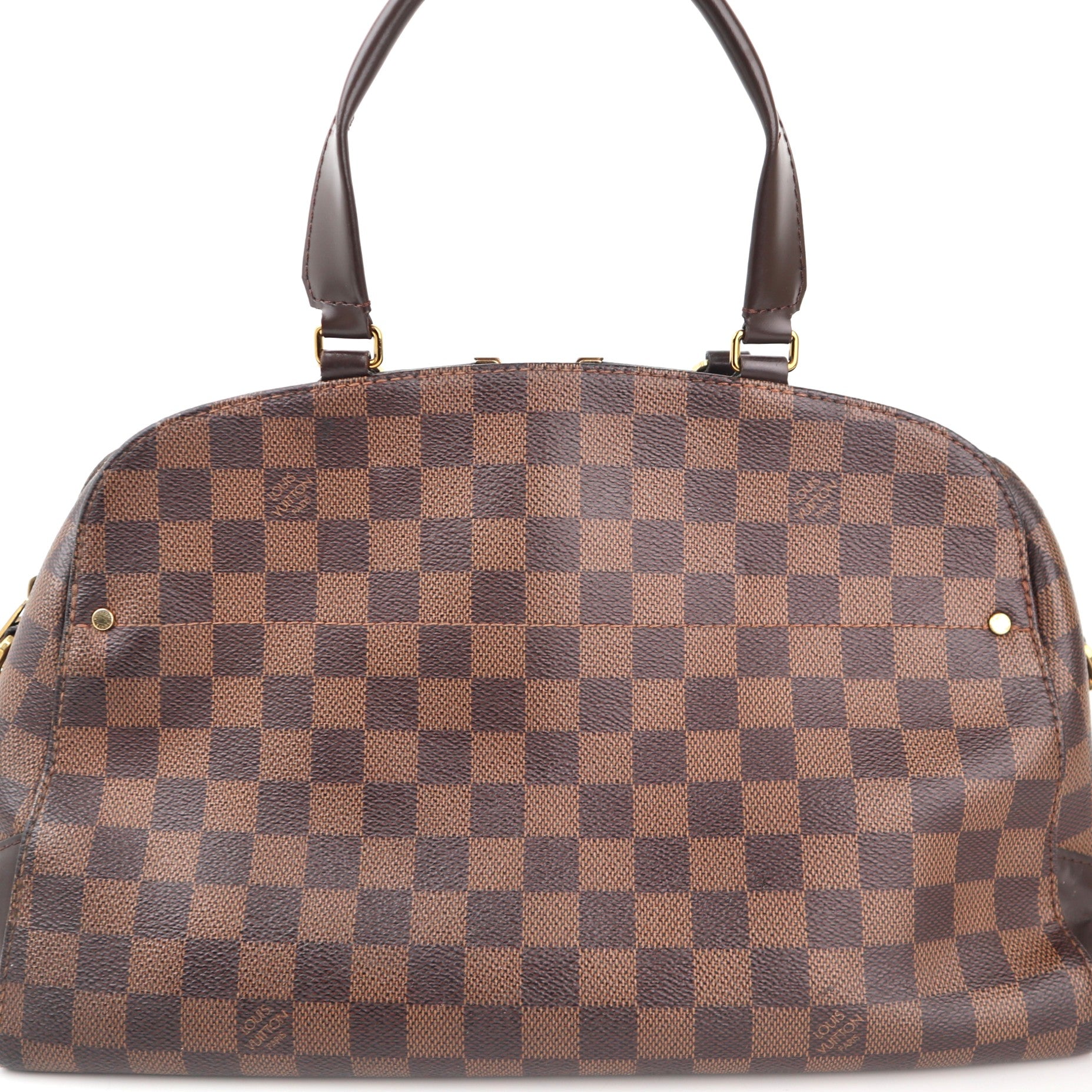 C2368 Louis Vuitton Top Handle Bag Damier Ebene Kensington Bowling Bag | Pre-Owned Very Good Brown Canvas Damier Ebene