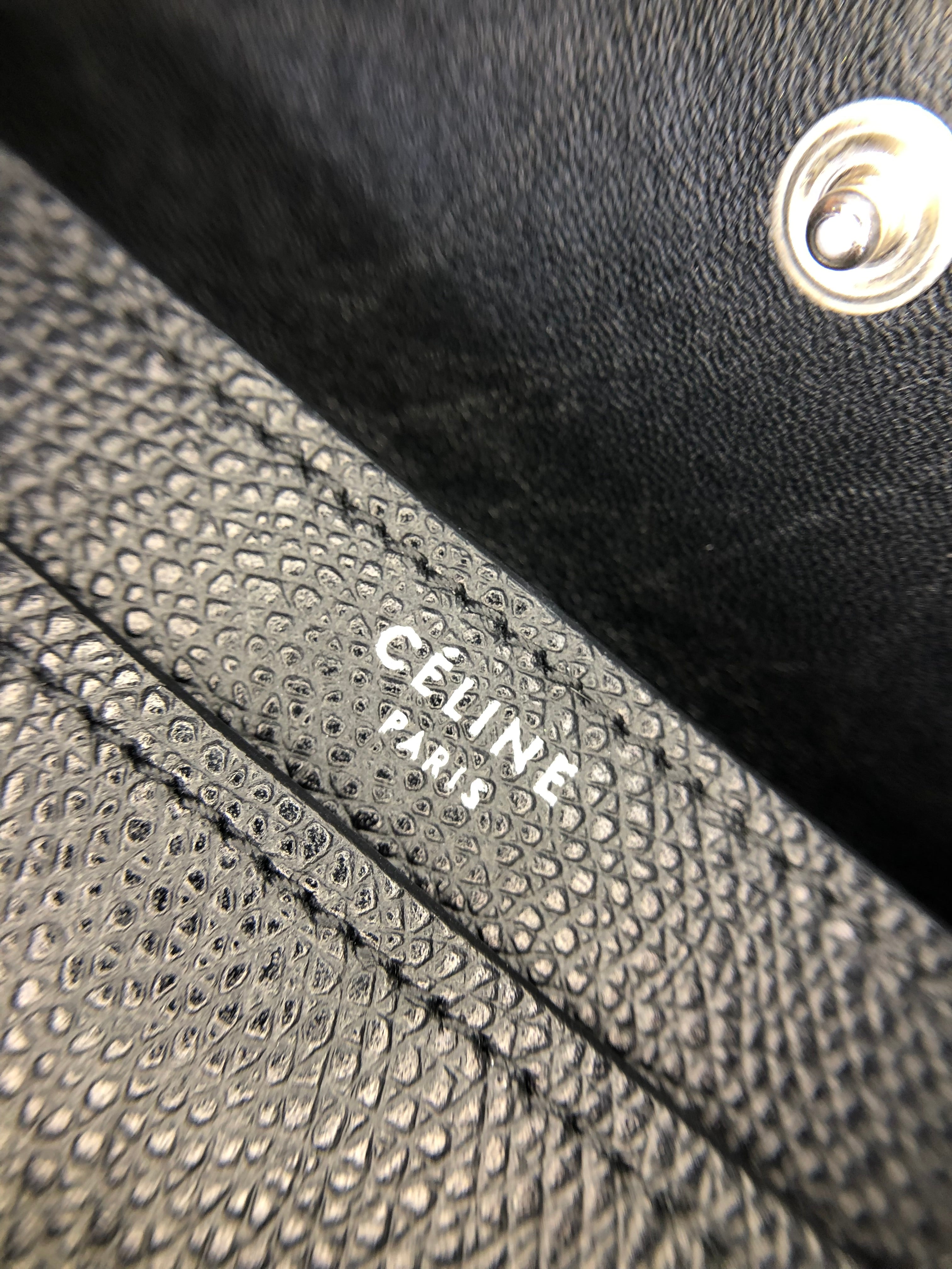 PRE OWNED-Celine Leather Textured Black Case Flap Bag Medium