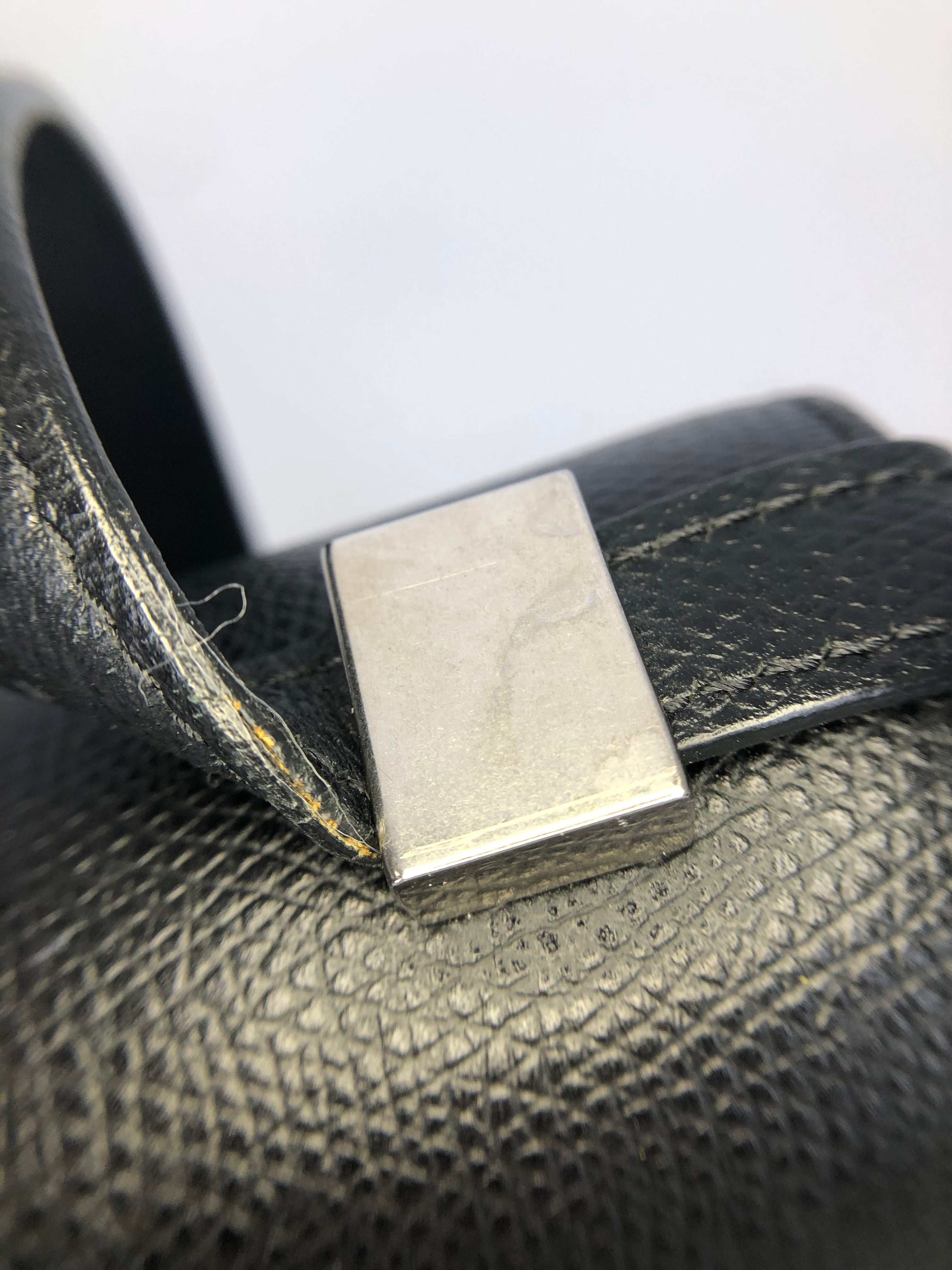 PRE OWNED-Celine Leather Textured Black Case Flap Bag Medium