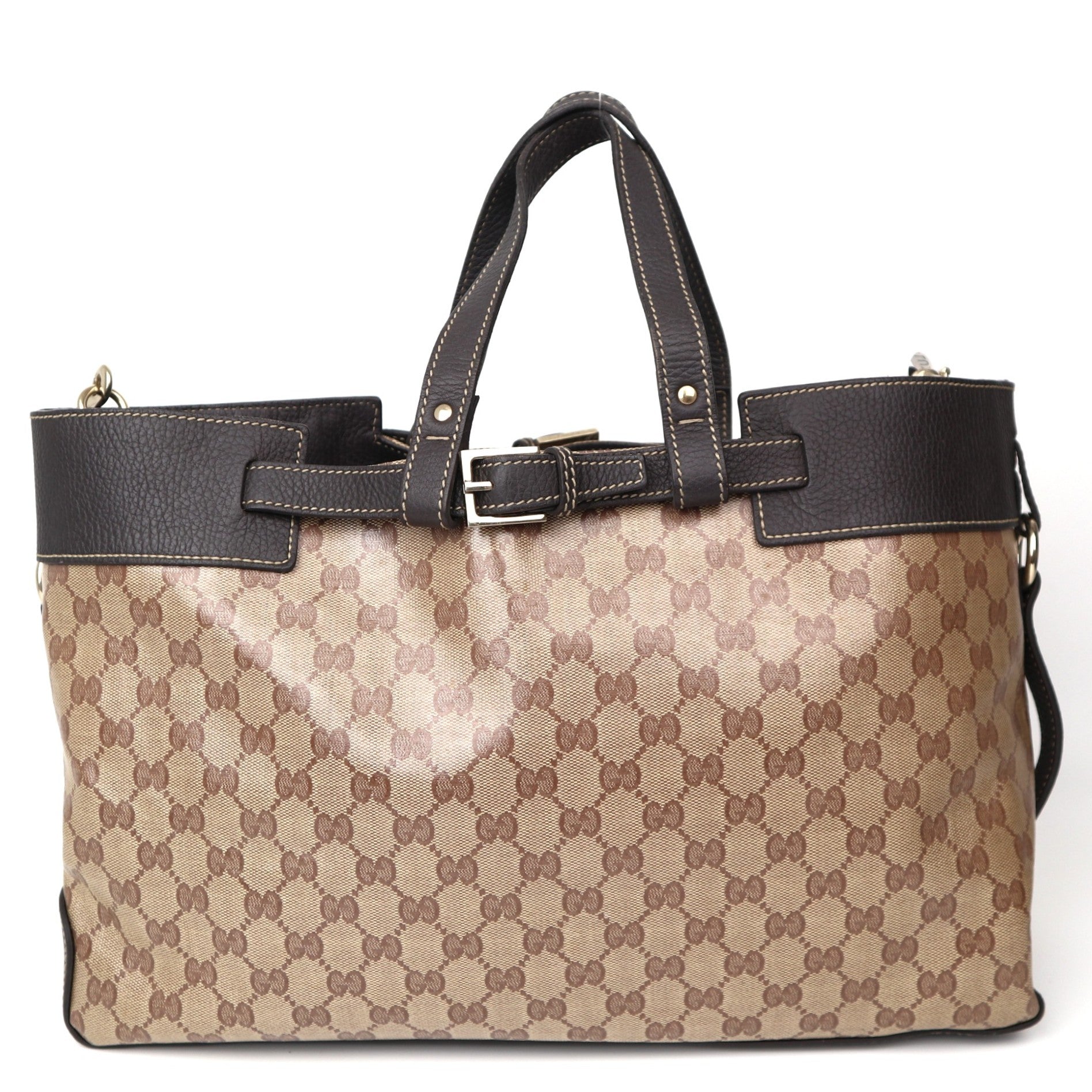 C2057 Gucci Crystal Monogram Tote Brown Brown -Pre Owned