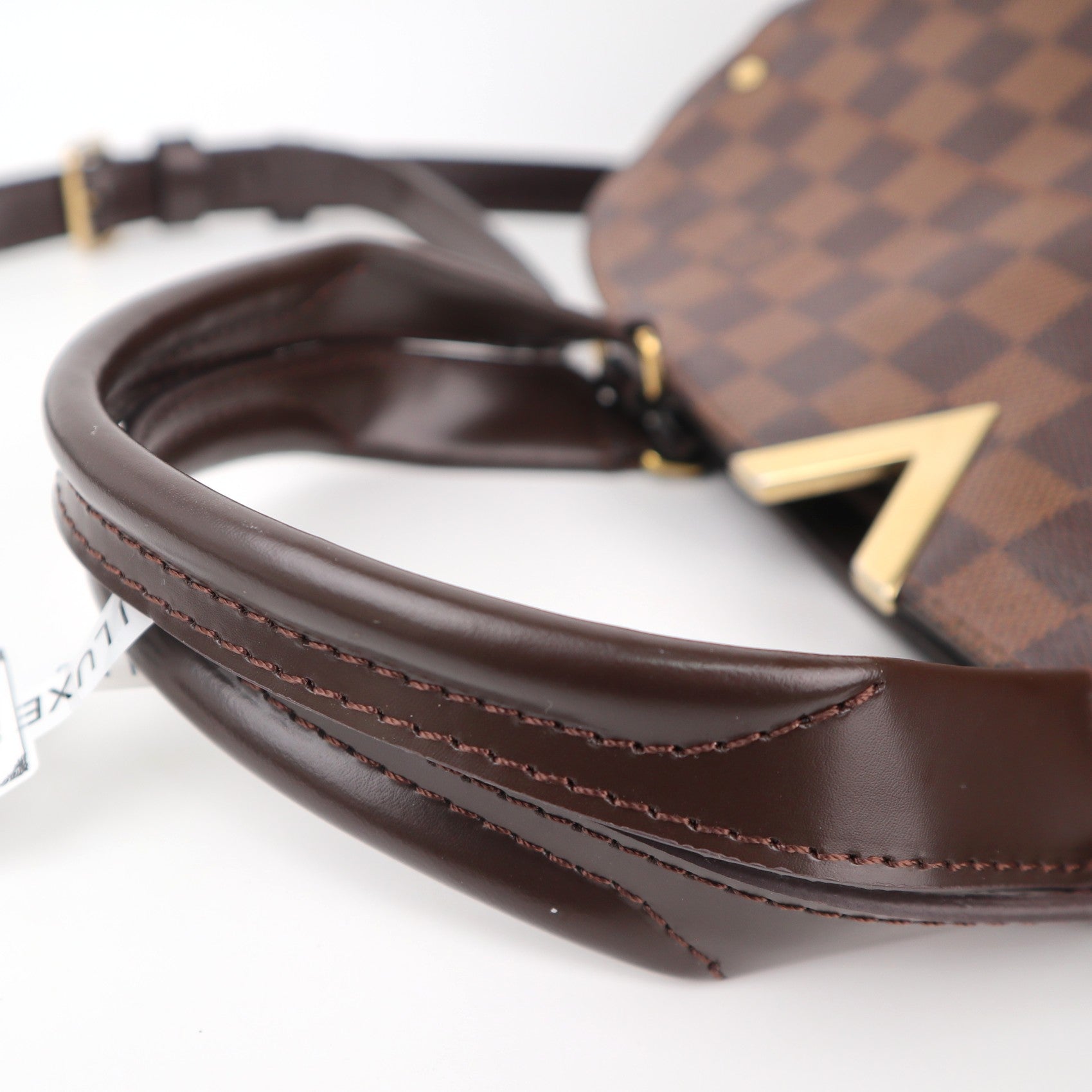 C2368 Louis Vuitton Top Handle Bag Damier Ebene Kensington Bowling Bag | Pre-Owned Very Good Brown Canvas Damier Ebene