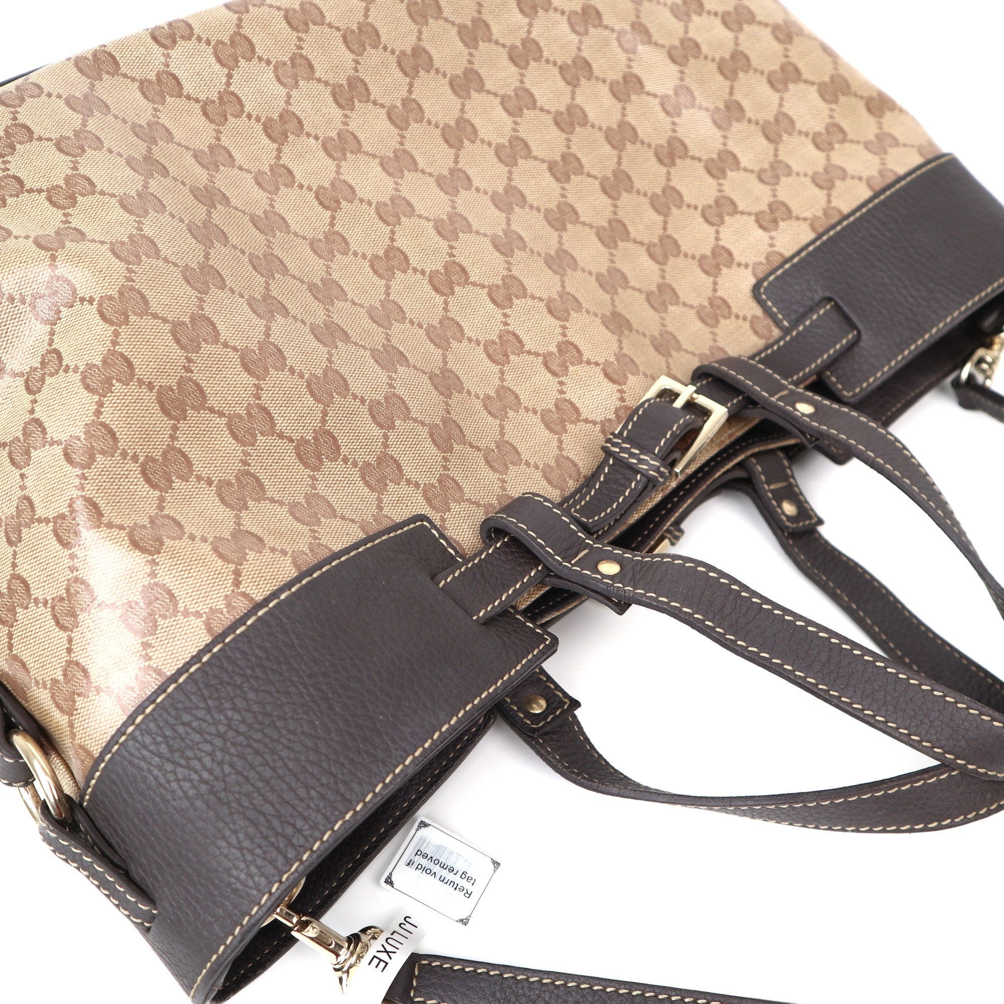 C2057 Gucci Crystal Monogram Tote Brown Brown -Pre Owned