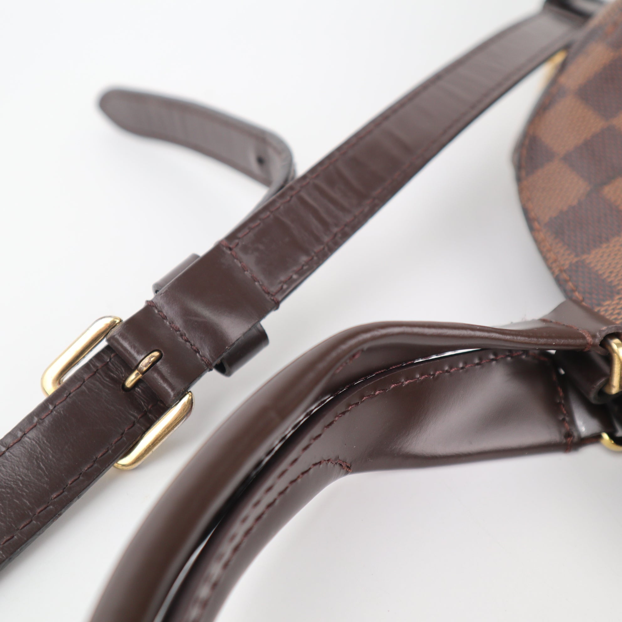 C2368 Louis Vuitton Top Handle Bag Damier Ebene Kensington Bowling Bag | Pre-Owned Very Good Brown Canvas Damier Ebene