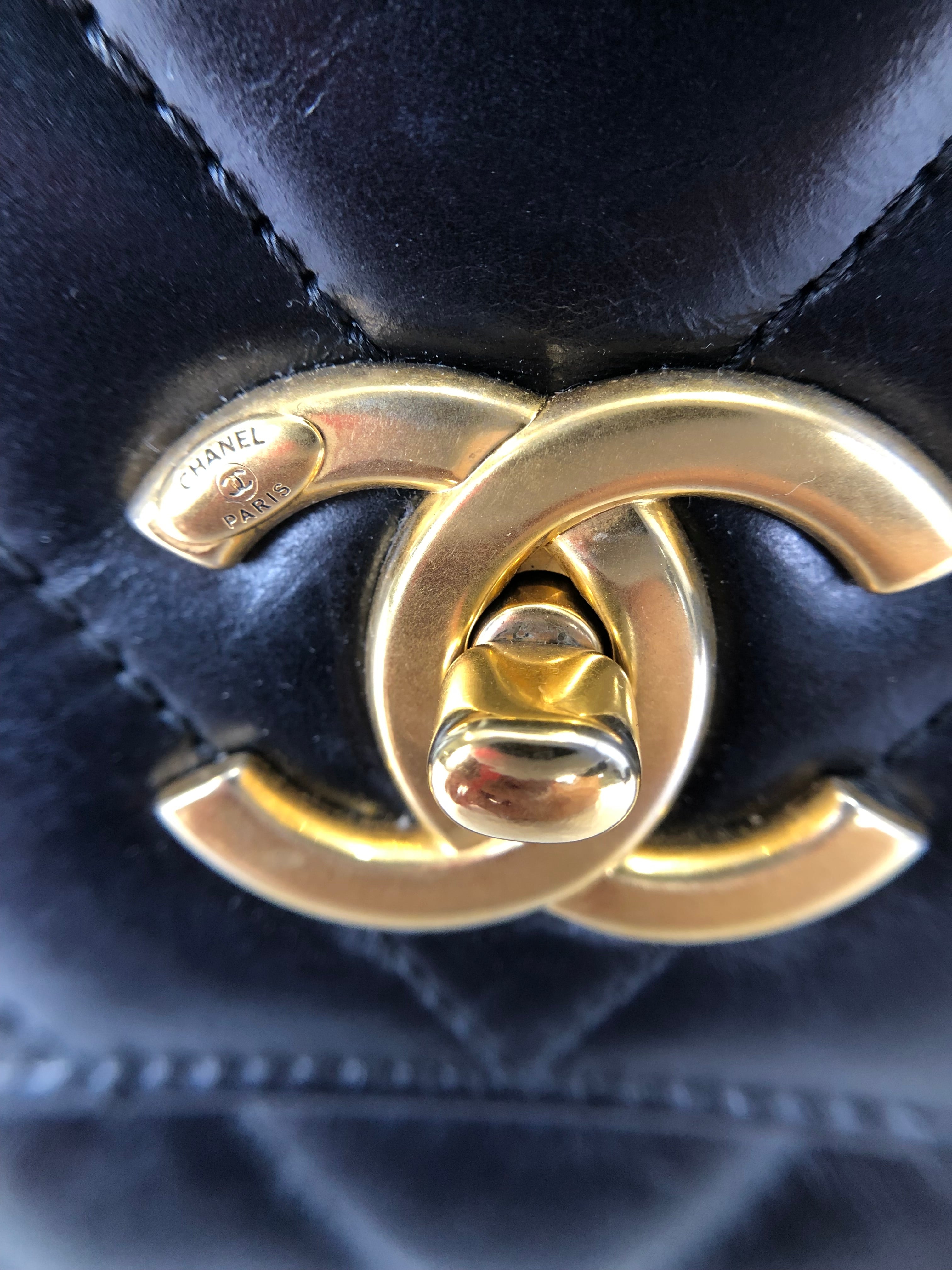 PRE OWNED-Chanel LARGE FLAP BAG WITH TOP HANDLE