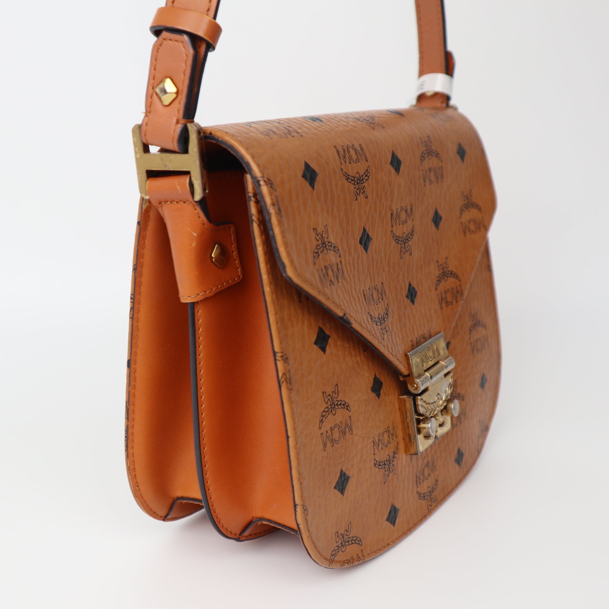 C2016 MCM Visetos Patricia Crossbody Bag Cognac- Pre Owned
