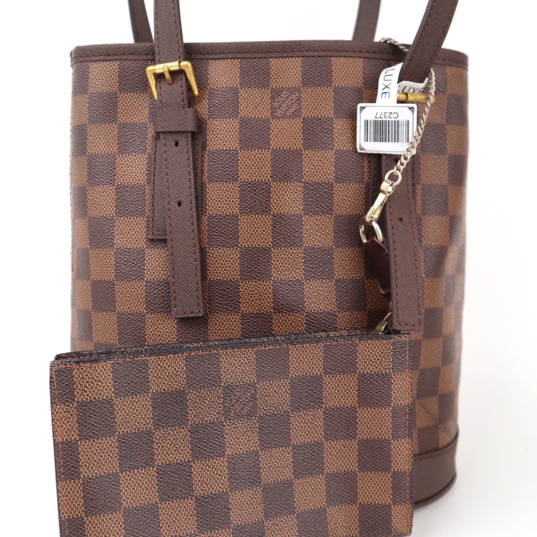 C2377R Louis Vuitton Bucket Bag Damier Ebene Marais Bucket | Pre-Owned Very Good Brown Canvas Damier Ebene