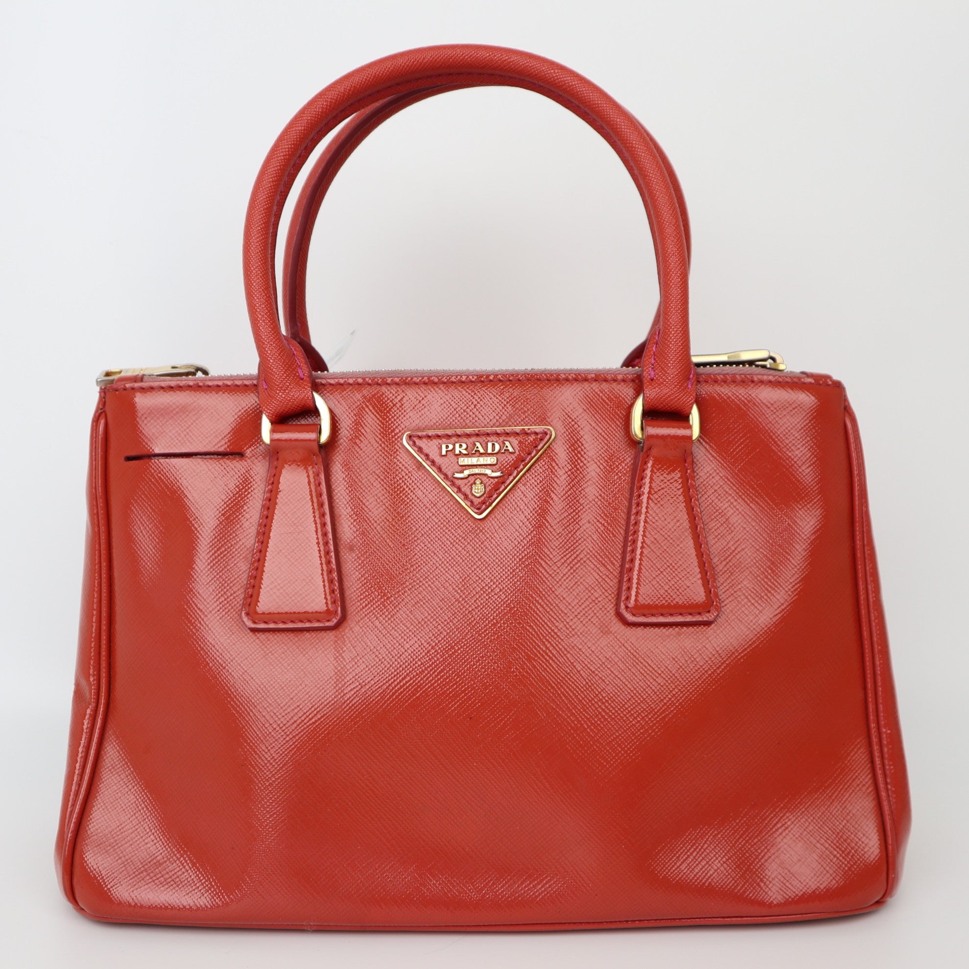 C2019 PRADA Galleria Tote Bag 2way Handbag Shoulder Bag Orange Patent leathe-Pre Owned
