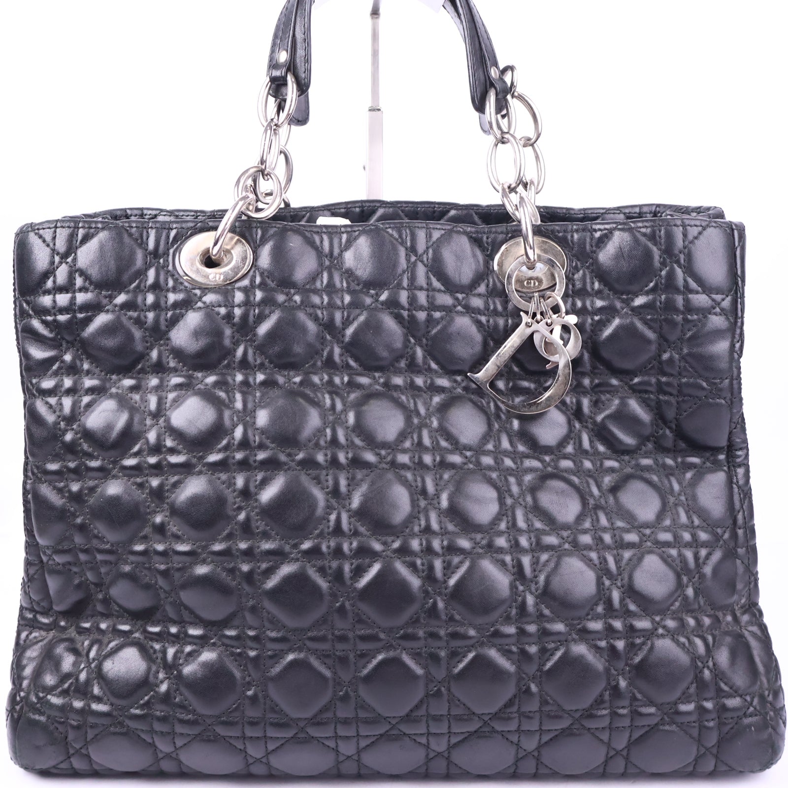 Christian Dior Black Cannage Quilted Lambskin Leather Soft Large Tote Bag J3324 | Pre-Owned Excellent Black Quilted Leather