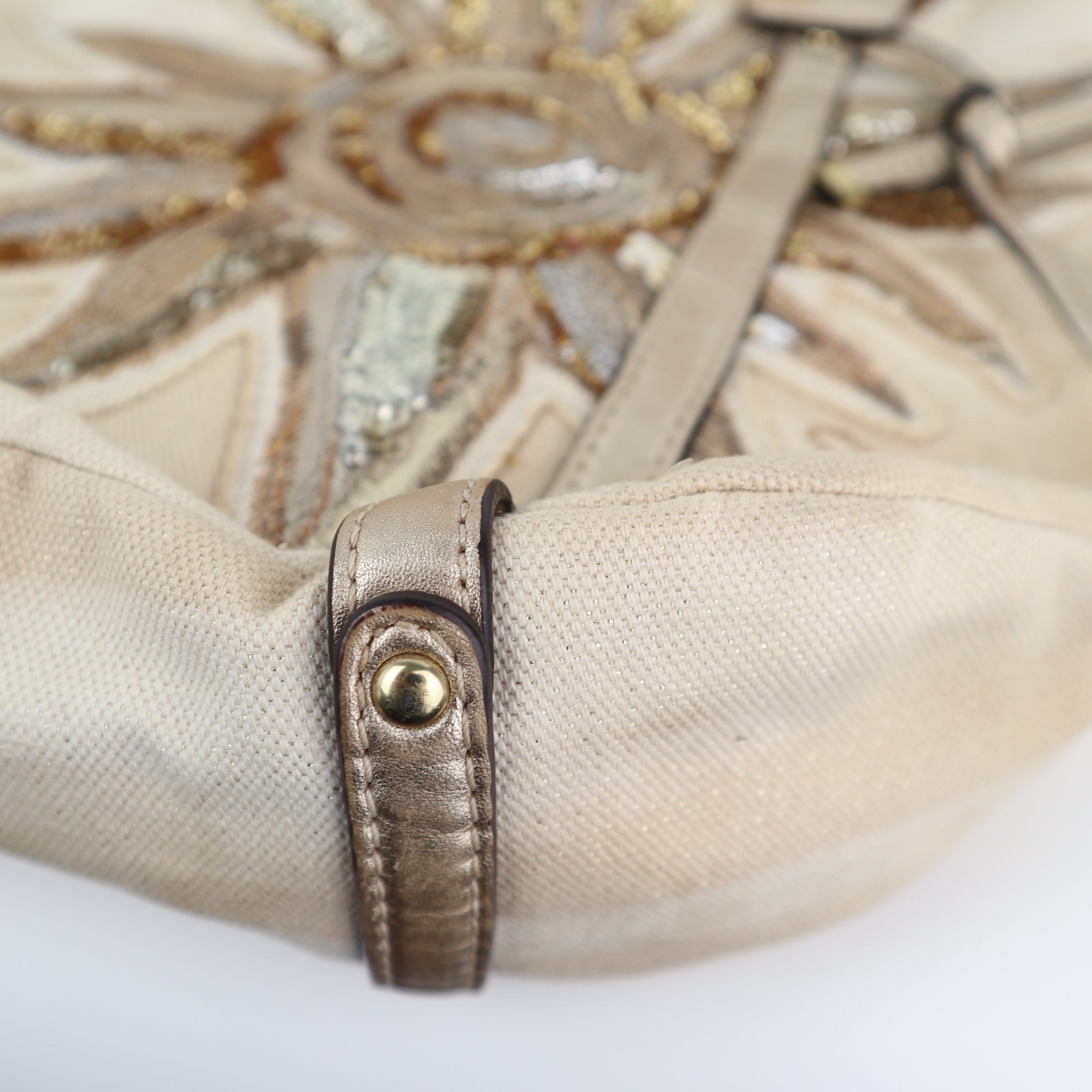 C2403# Coach Tote Bag Sun And Starfish Gold | Pre-Owned Very Good Gold