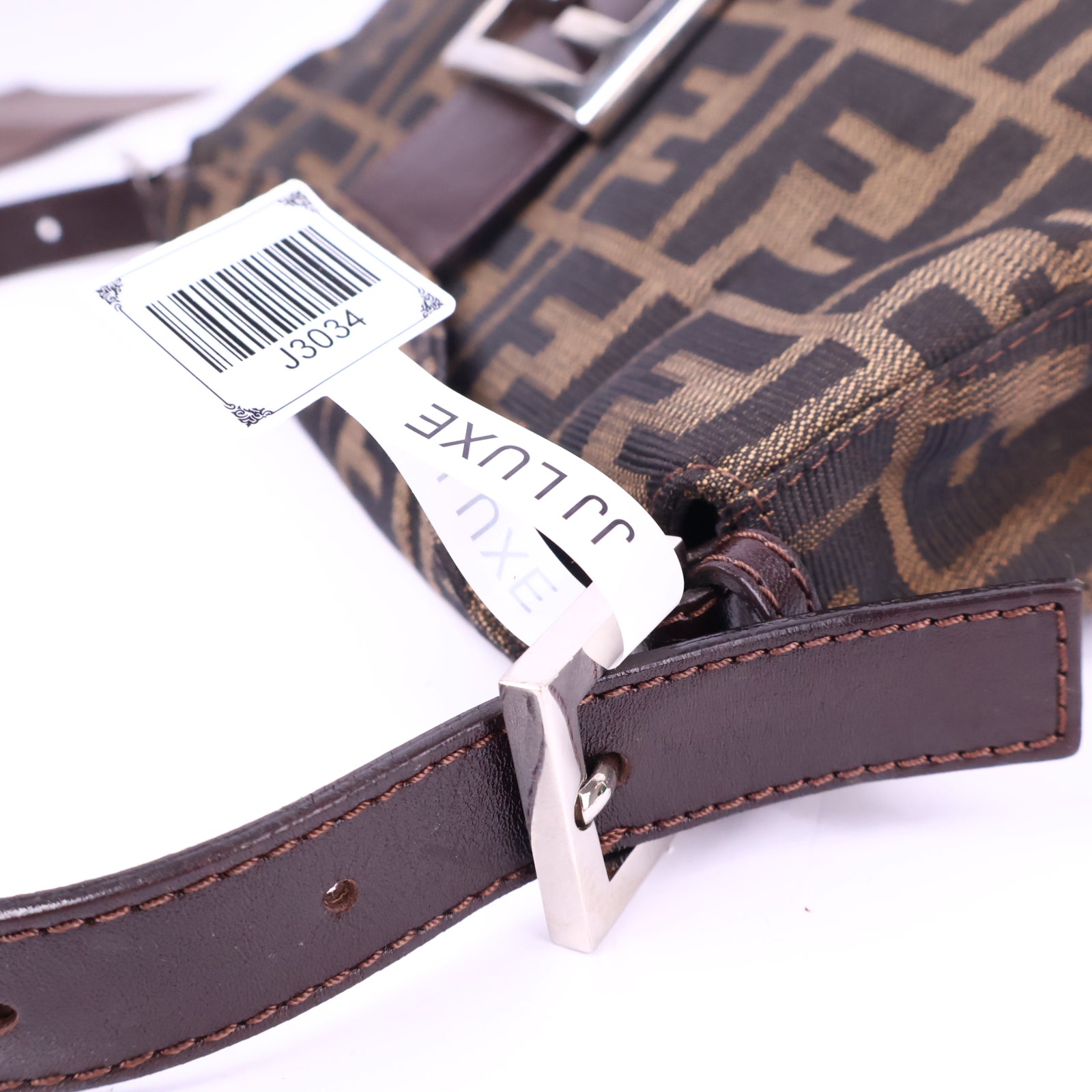 Fendi Brown Monogram Double Flap Baguette Shoulder Bag J3034 | Pre-Owned Like New Brown Monogram Canvas