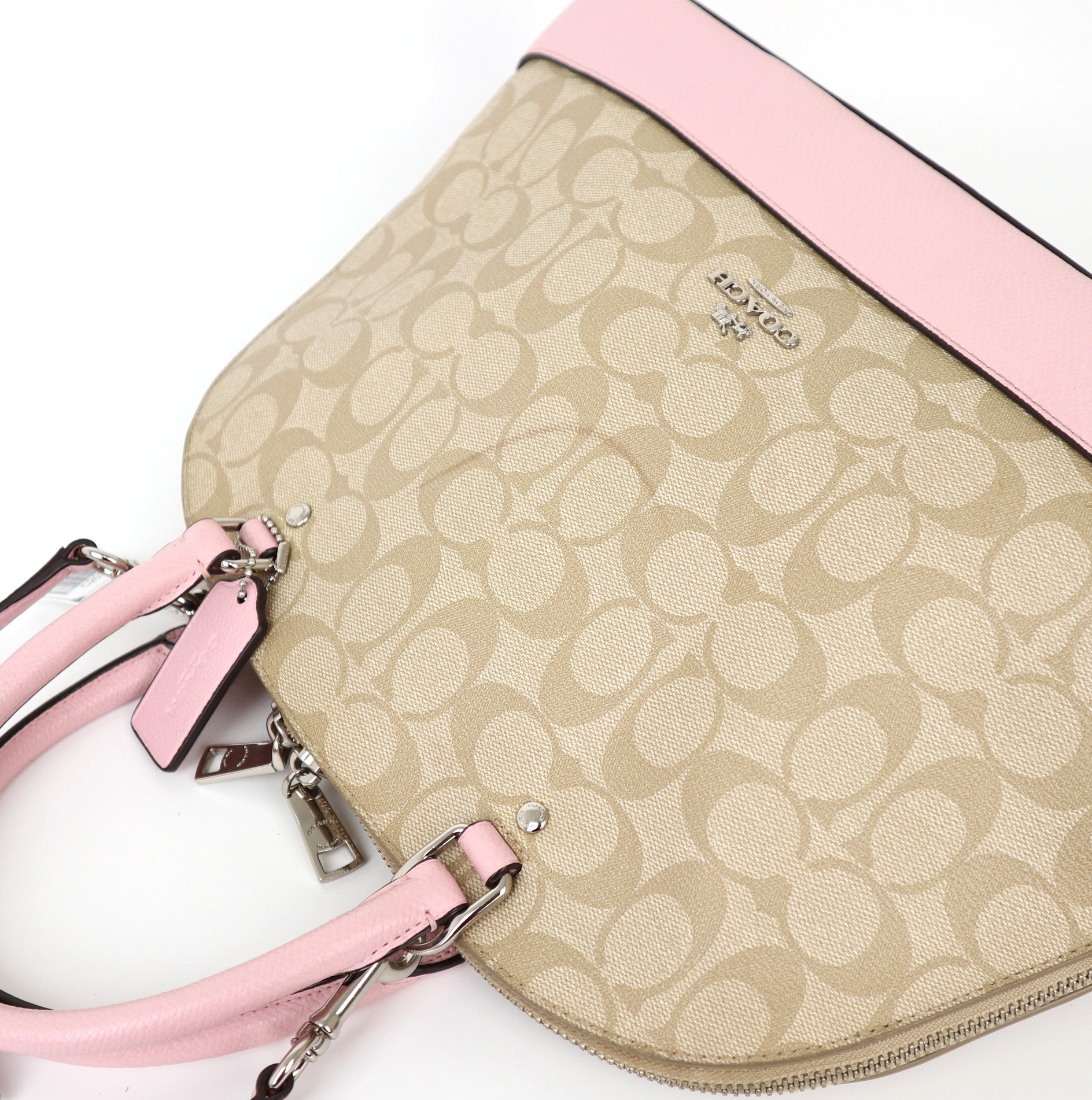 C2037 COACH Large Sierra Satchel Signature LIGHT KHAKI-CARNATION-Pre Owned