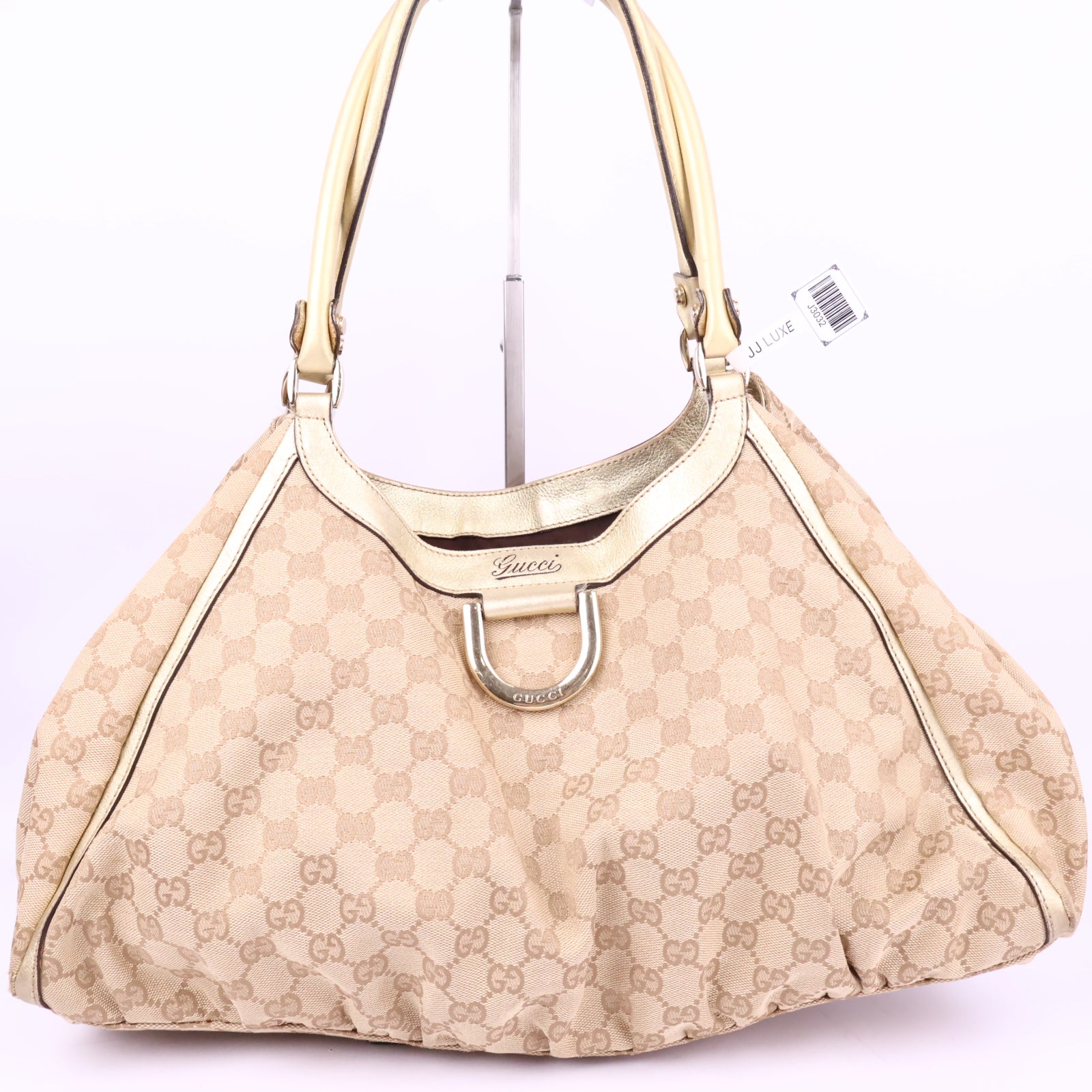 Gucci Beige/Gold GG Canvas/Leather D Ring Hobo Bag Shoulder Bag J3032 | Pre-Owned Like New Beige / Gold GG Canvas Canvas, Leather