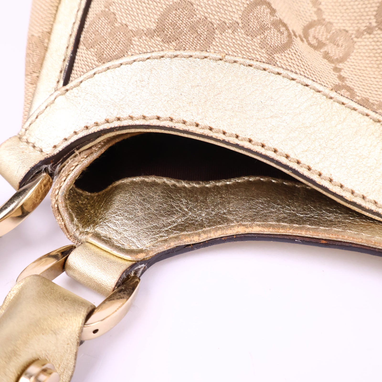 Gucci Beige/Gold GG Canvas/Leather D Ring Hobo Bag Shoulder Bag J3032 | Pre-Owned Like New Beige / Gold GG Canvas Canvas, Leather