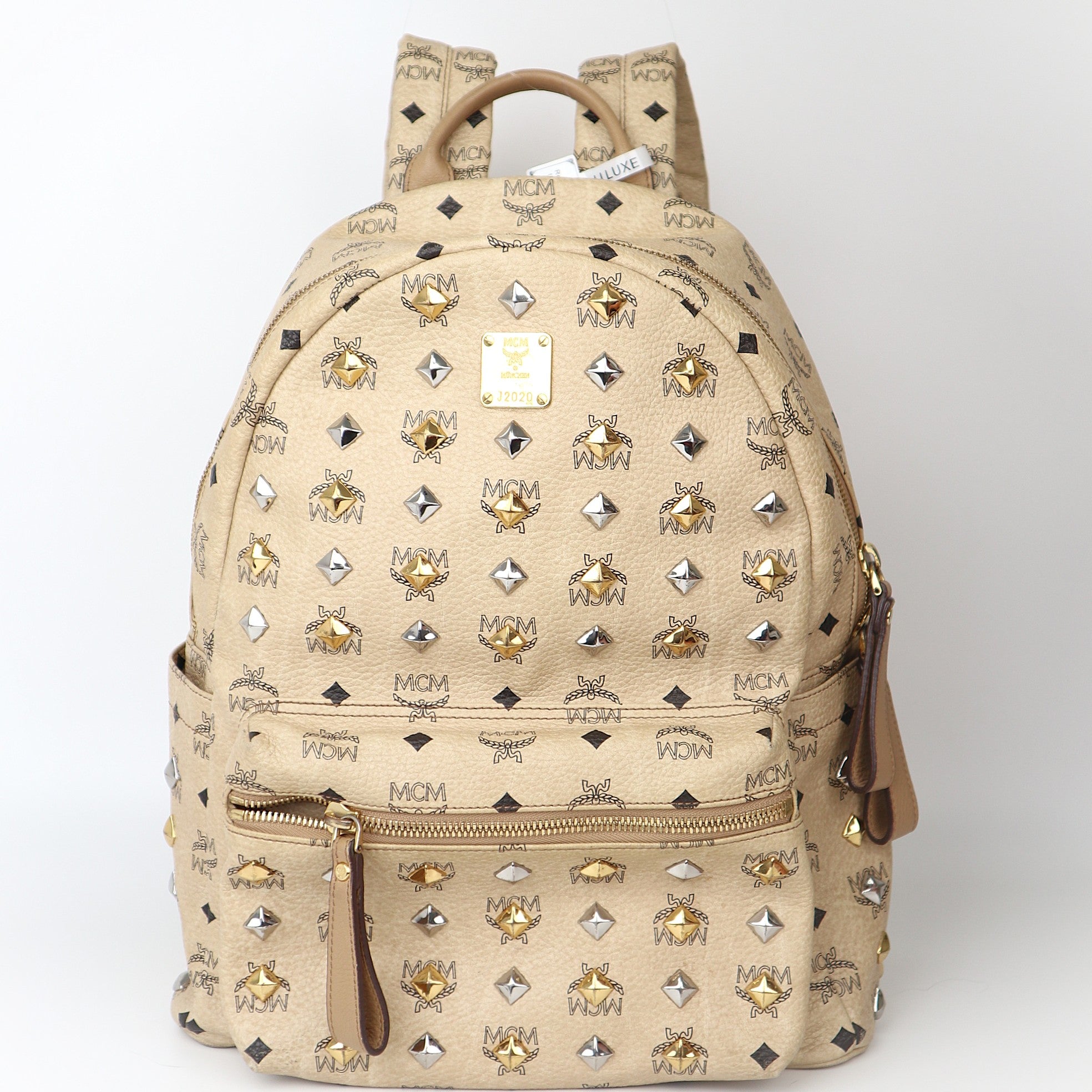 C2051 MCM Beige Visetos Coated Canvas and Leather Stark Side Studs Backpack-Pre Owned