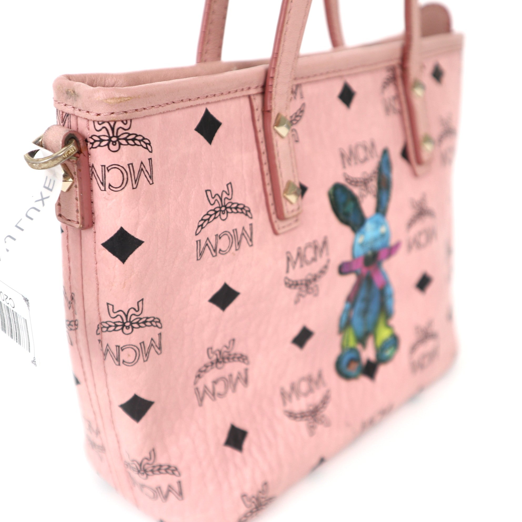 C2045 MCM Mini Rabbit Top Zip Shopper in Visetos Soft Pink-Pre Owned