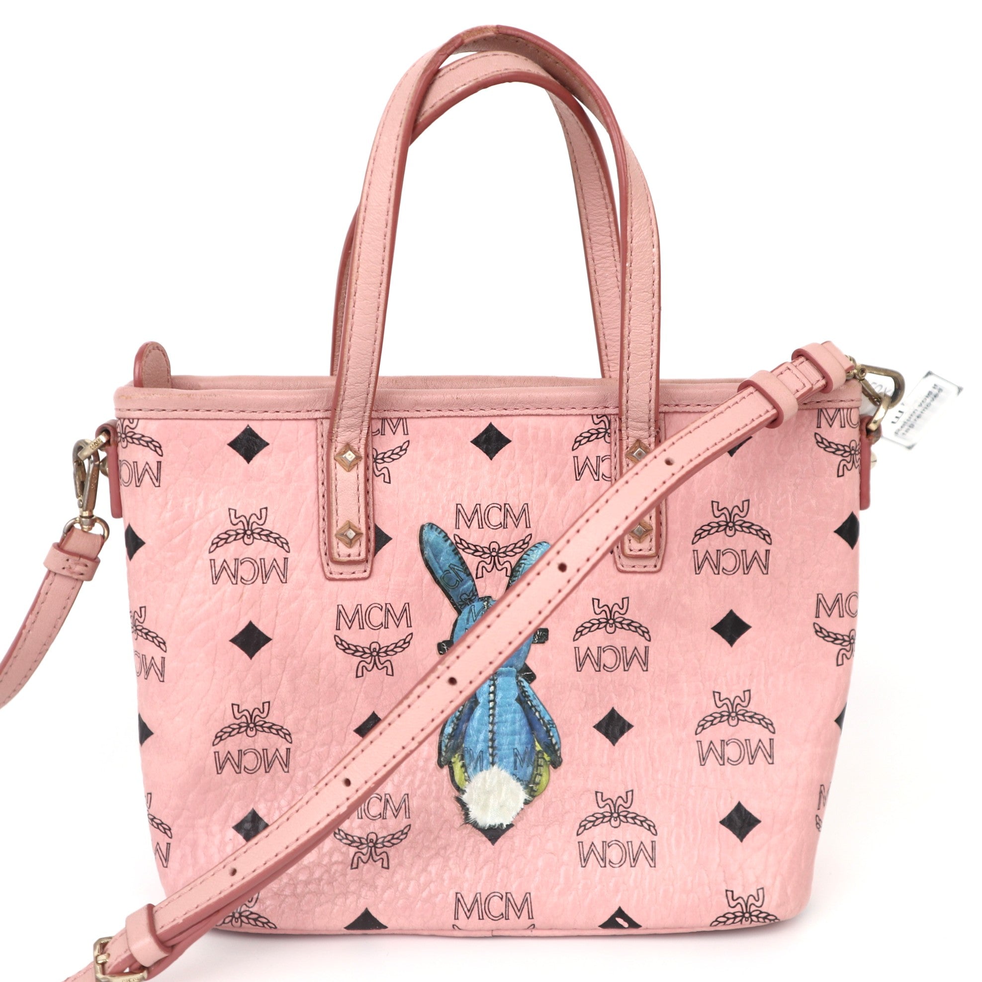C2045 MCM Mini Rabbit Top Zip Shopper in Visetos Soft Pink-Pre Owned