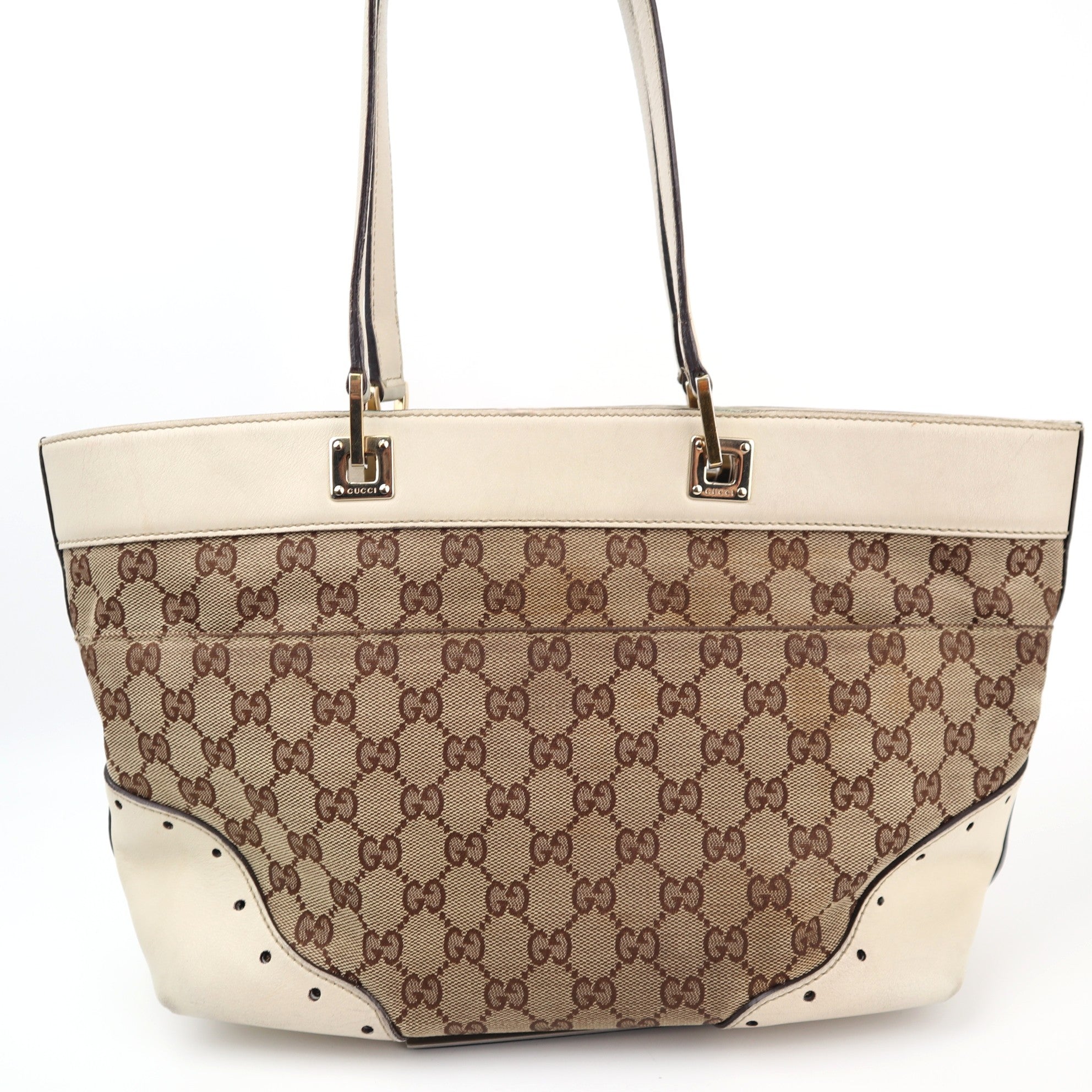 Gucci Monogram Large Punch Tote White Shoulder Bag C1542 | Pre-Owned Good White Monogram Canvas
