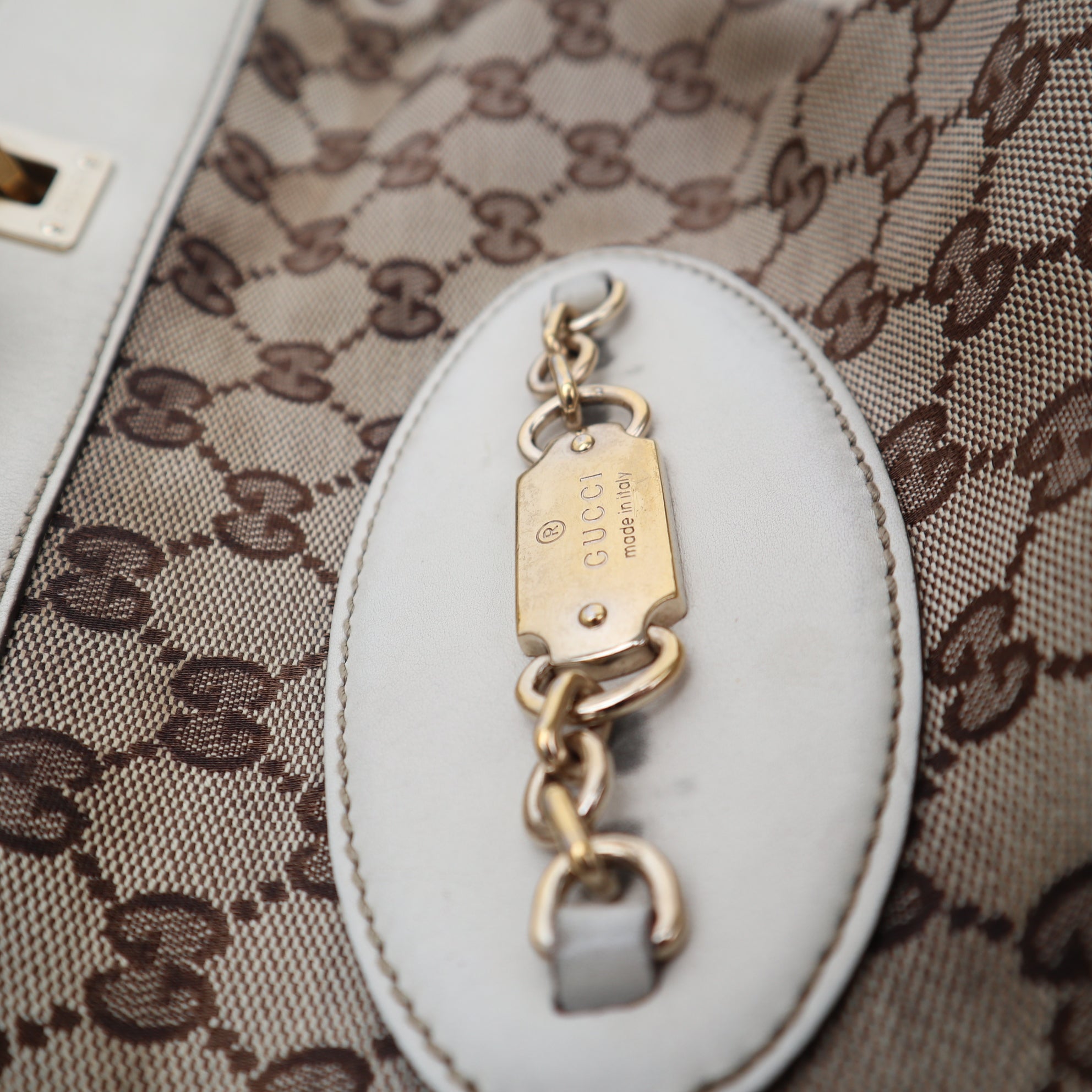 Gucci Monogram Large Punch Tote White Shoulder Bag C1542 | Pre-Owned Good White Monogram Canvas