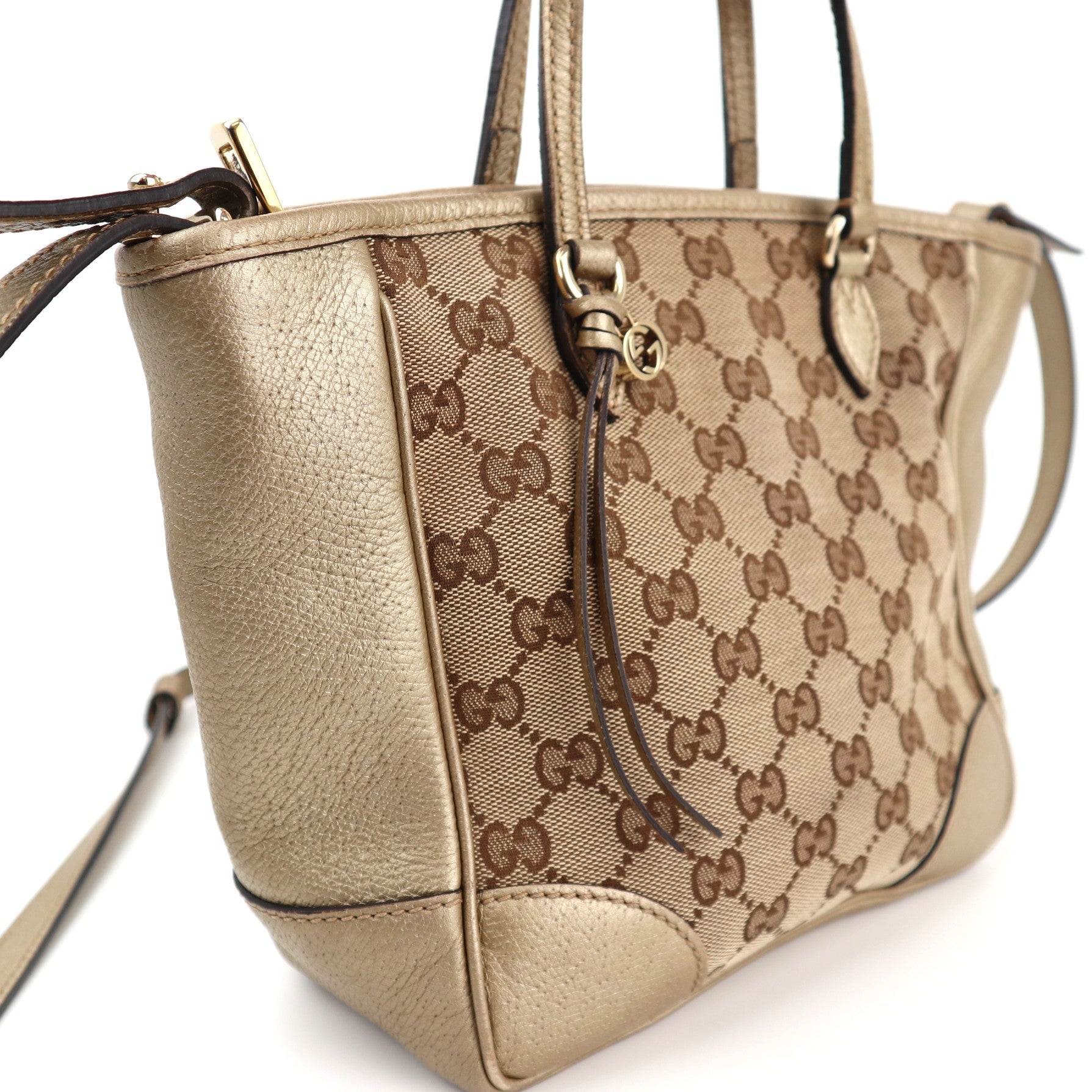 Gucci Small Bree Convertible Tote GG Canvas with Leather Crossbody Bag C1541 | Pre-Owned Very Good Brown Monogram Canvas, Leather