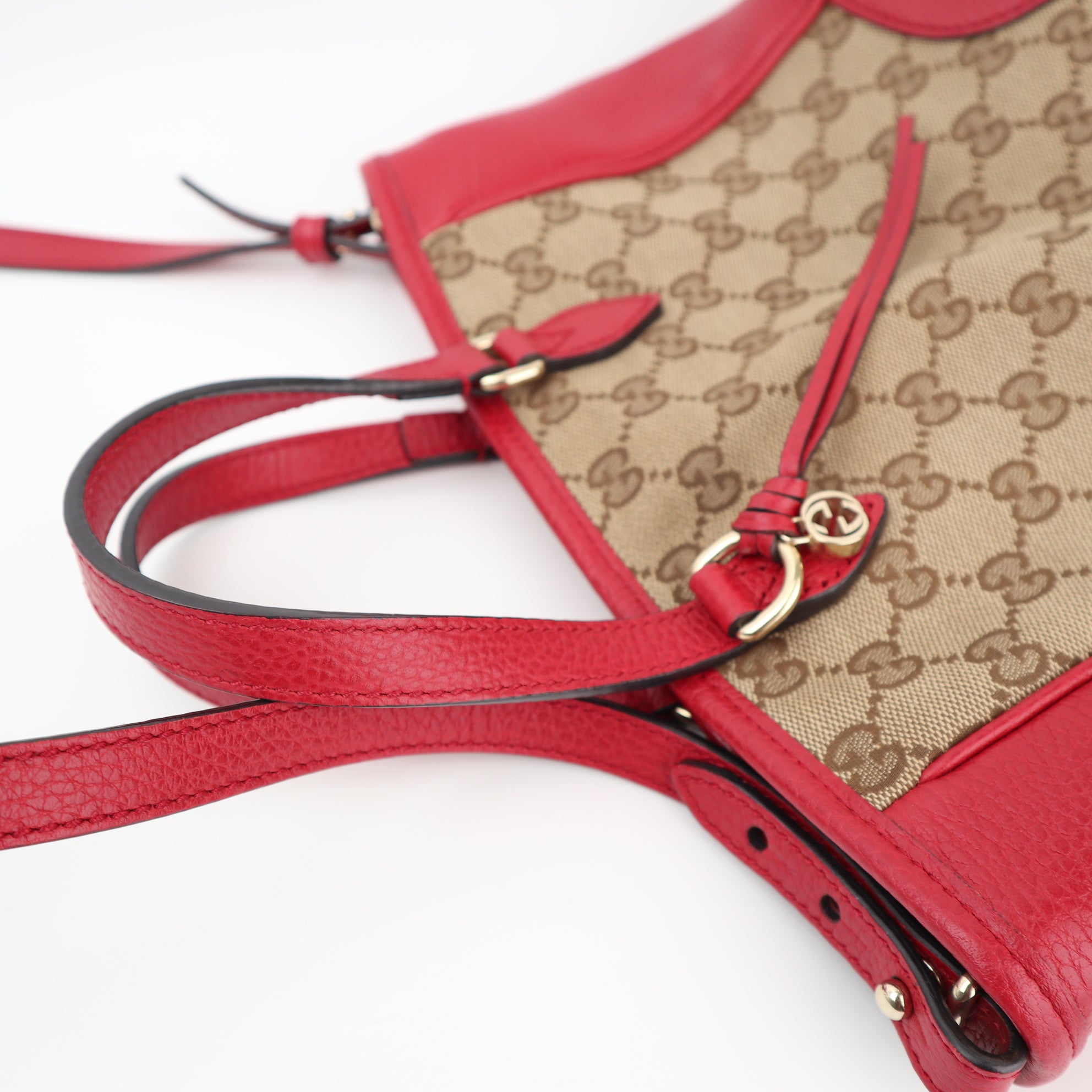 Gucci GG Canvas Bree Top Handle Tote Small Red Crossbody Bag C1545 | Pre-Owned Excellent Red Monogram Canvas