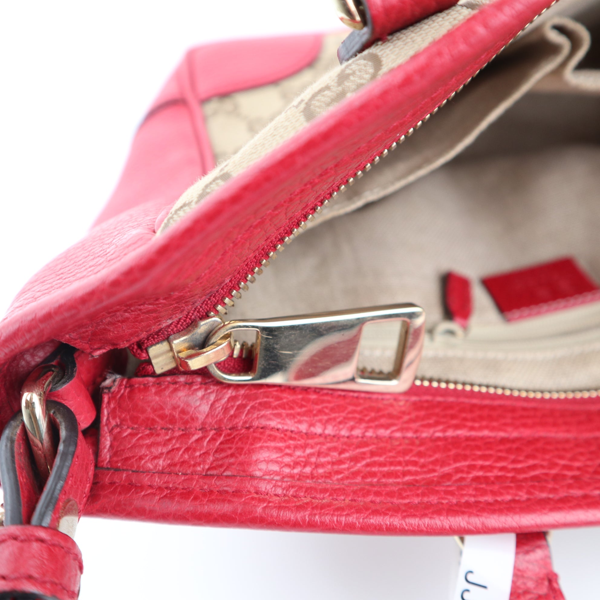 Gucci GG Canvas Bree Top Handle Tote Small Red Crossbody Bag C1545 | Pre-Owned Excellent Red Monogram Canvas