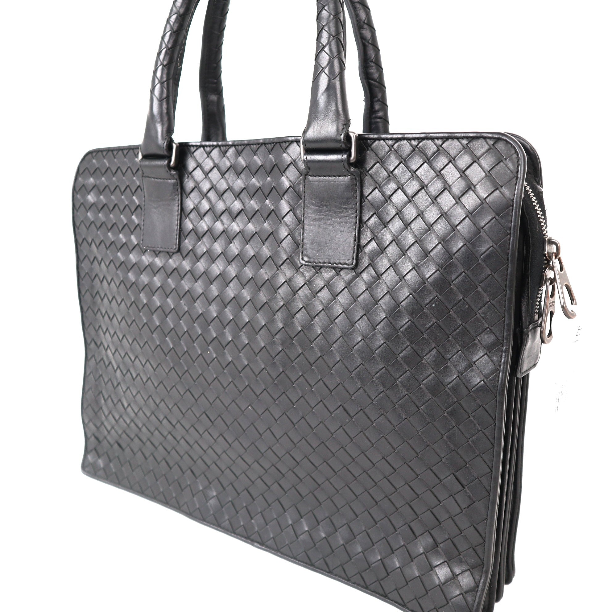 C2041 Bottega Veneta black leather briefcase-Pre Owned