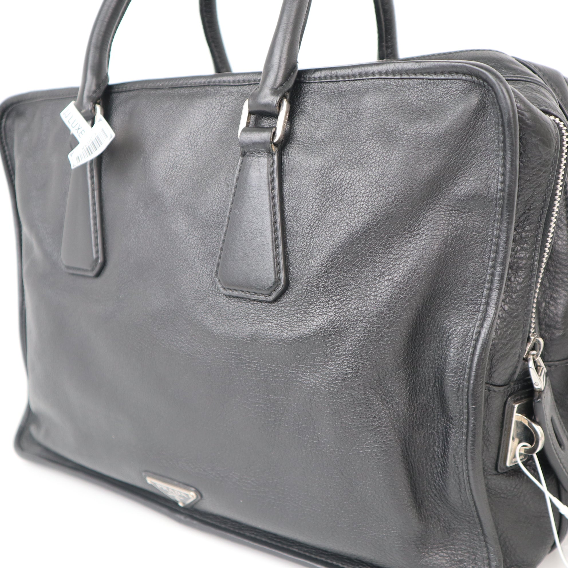 C2038 PRADA Weekender Briefcase Bag Black-Pre Owned