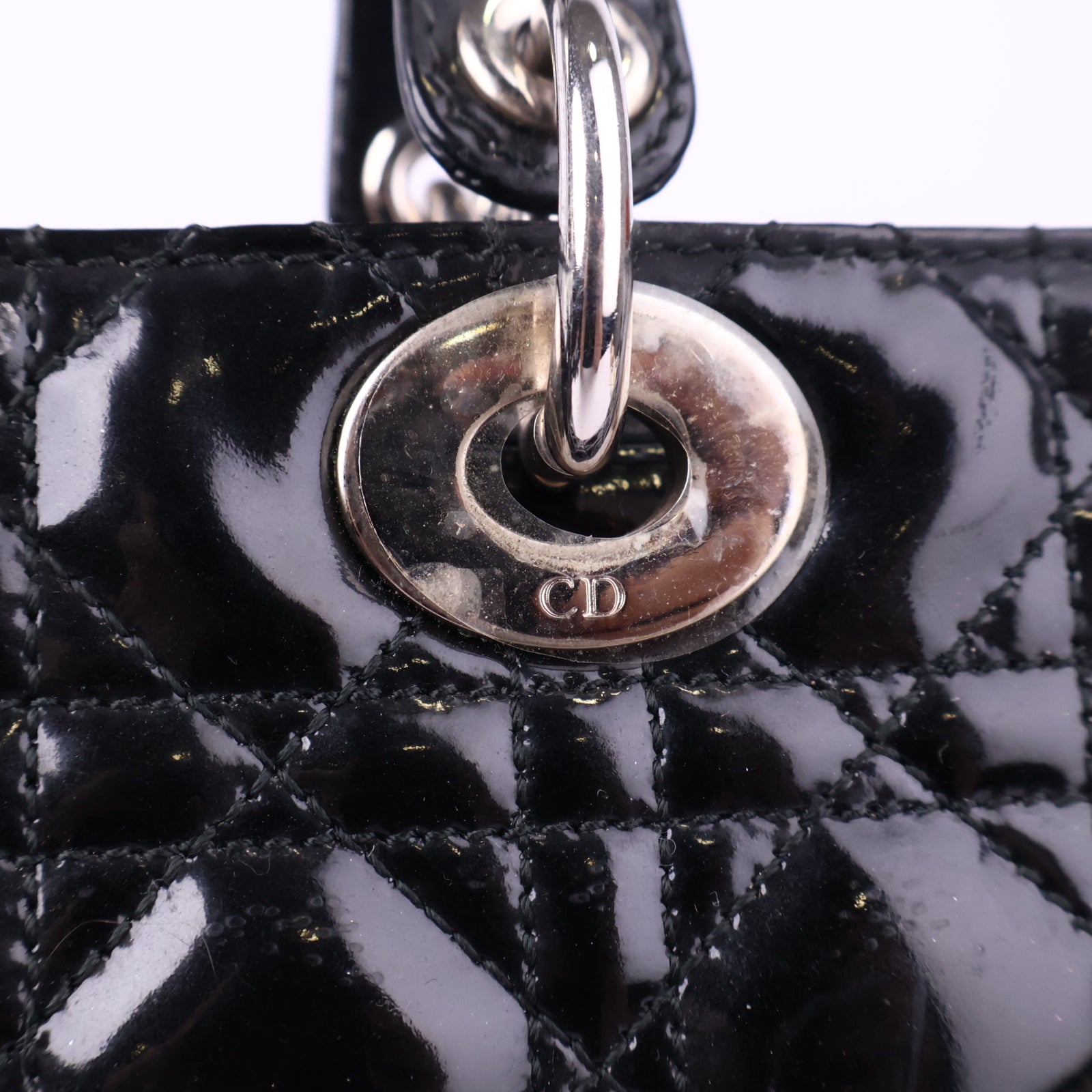 Dior Christian Dior Black Lady Large Patent Top Handle Bag J3157 | Pre-Owned Like New Black Leather, Patent leather