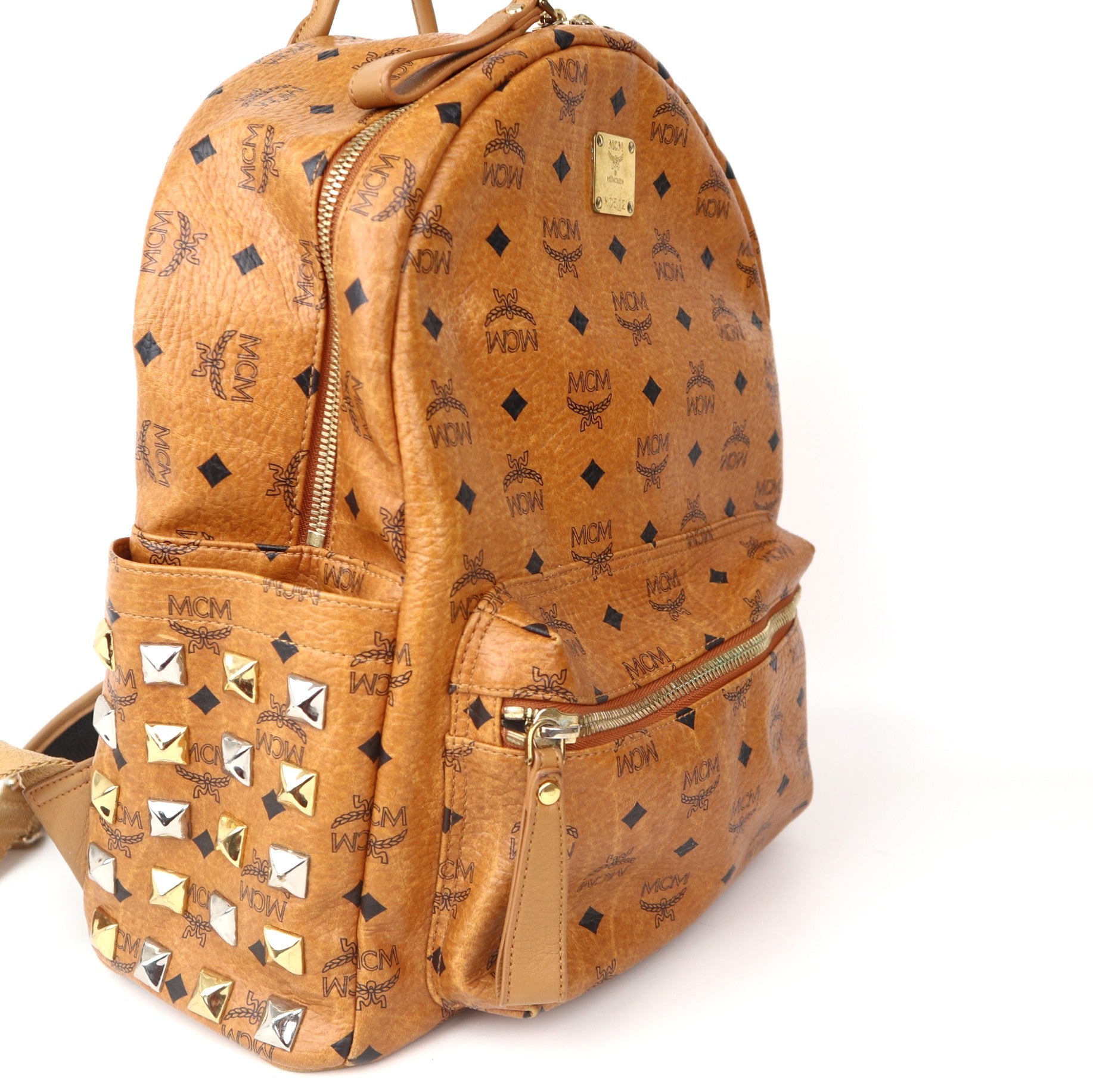 C2026 MCM STARK Printed Backpack Brown Cognac Canvas Leather-Pre Owned