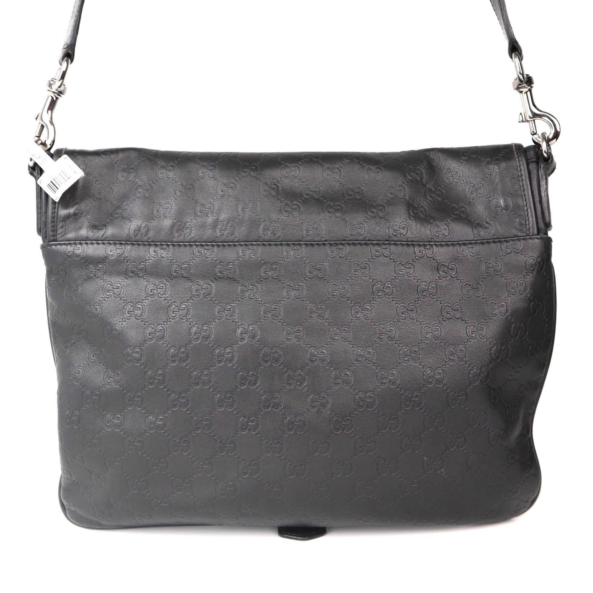 C2042 Gucci Black Monogram Leather Messenger Bag-Pre Owned
