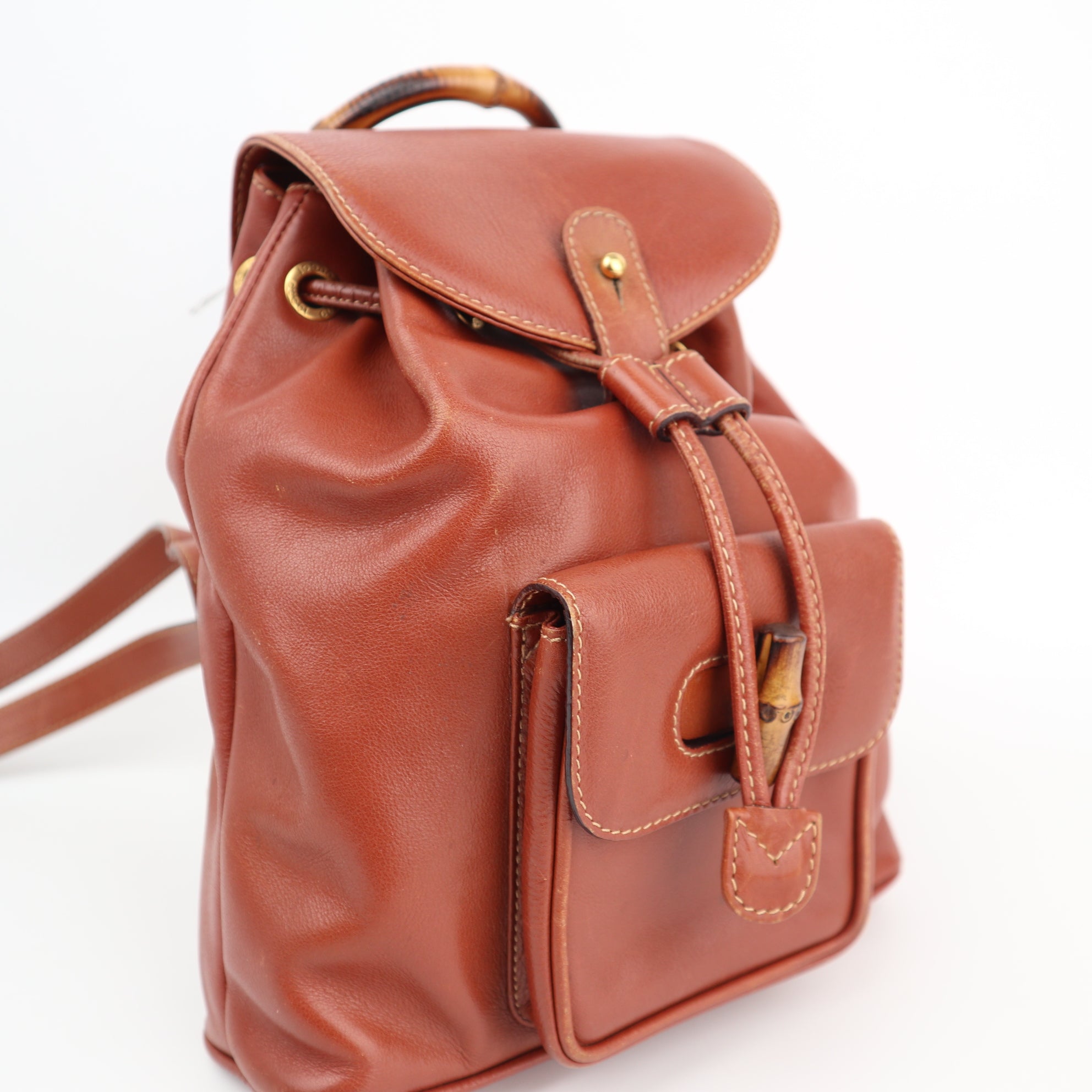 Gucci Vintage Bamboo Backpack Brown Leather Backpack C1575 | Pre-Owned Very Good Brown Leather