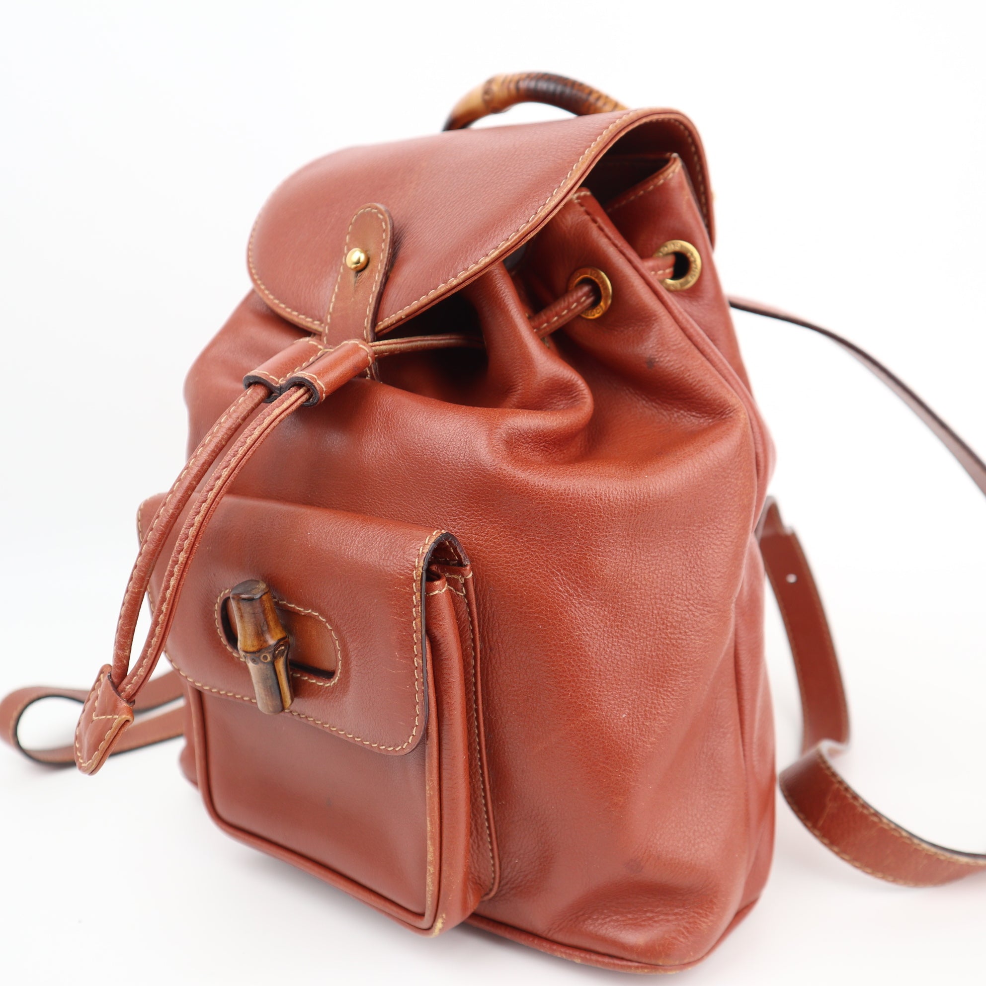 Gucci Vintage Bamboo Backpack Brown Leather Backpack C1575 | Pre-Owned Very Good Brown Leather