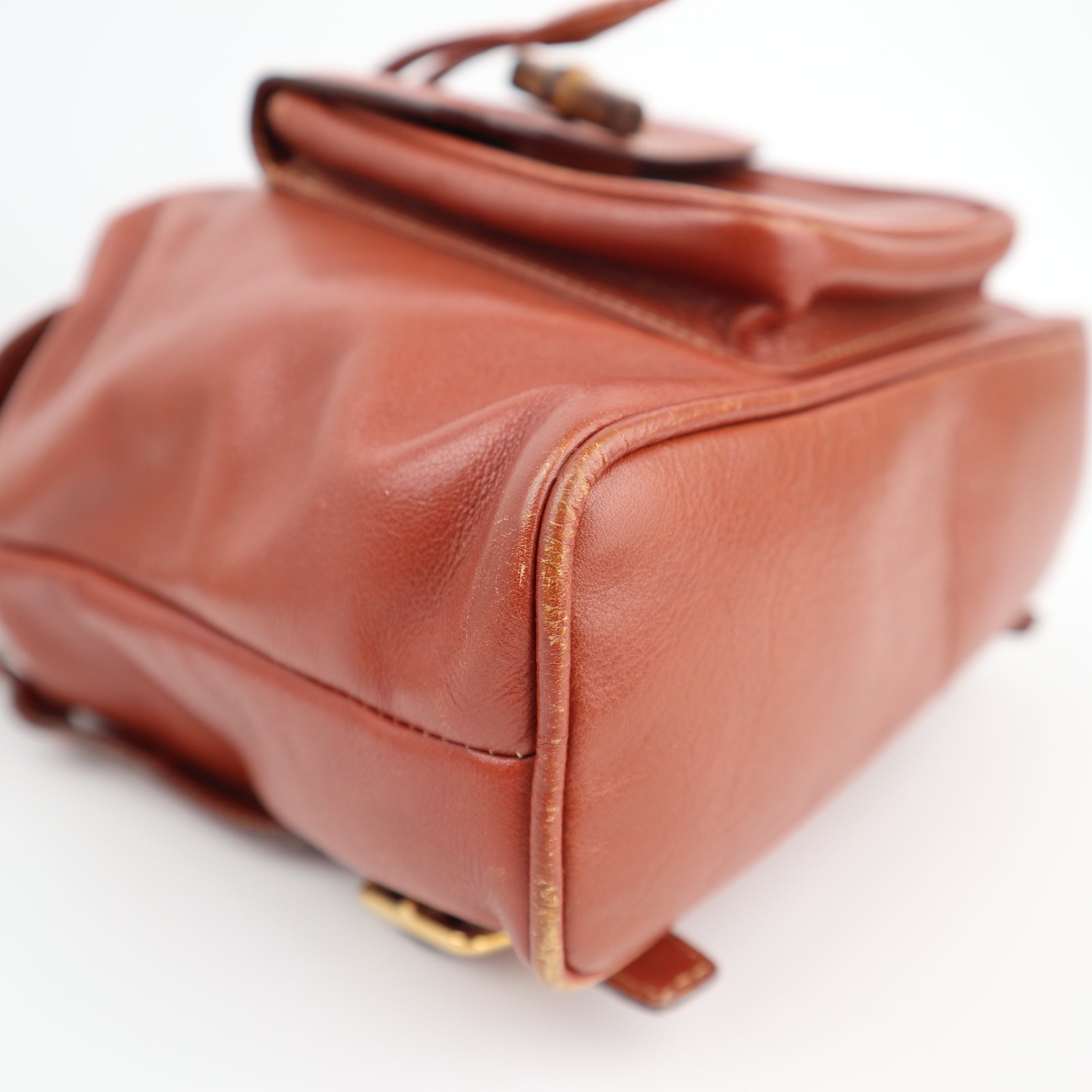 Gucci Vintage Bamboo Backpack Brown Leather Backpack C1575 | Pre-Owned Very Good Brown Leather