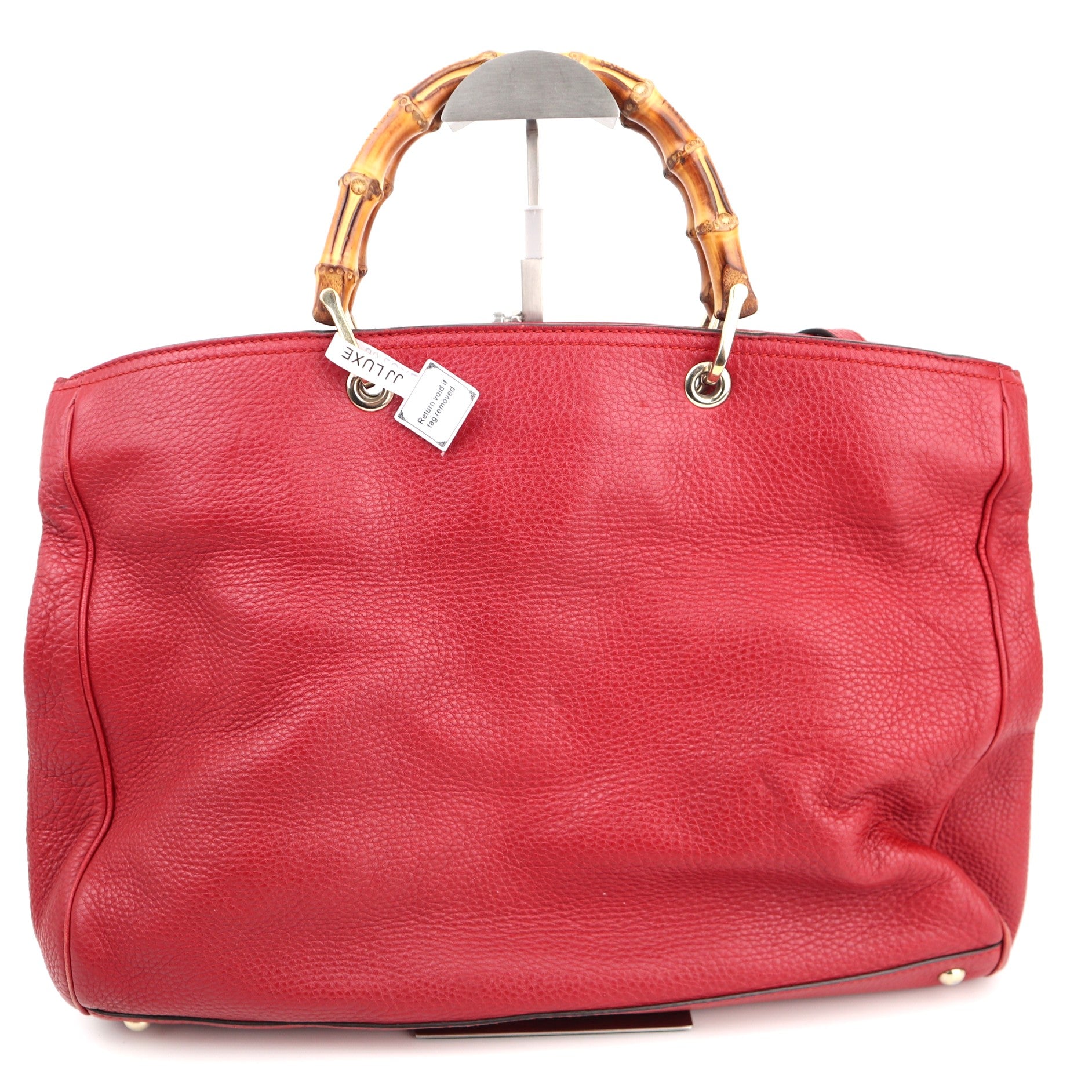 Gucci Pebbled Calfskin Medium Bamboo Shopper Tote Red Top Handle Bag C1577 | Pre-Owned Very Good Brown Pebbled Leather