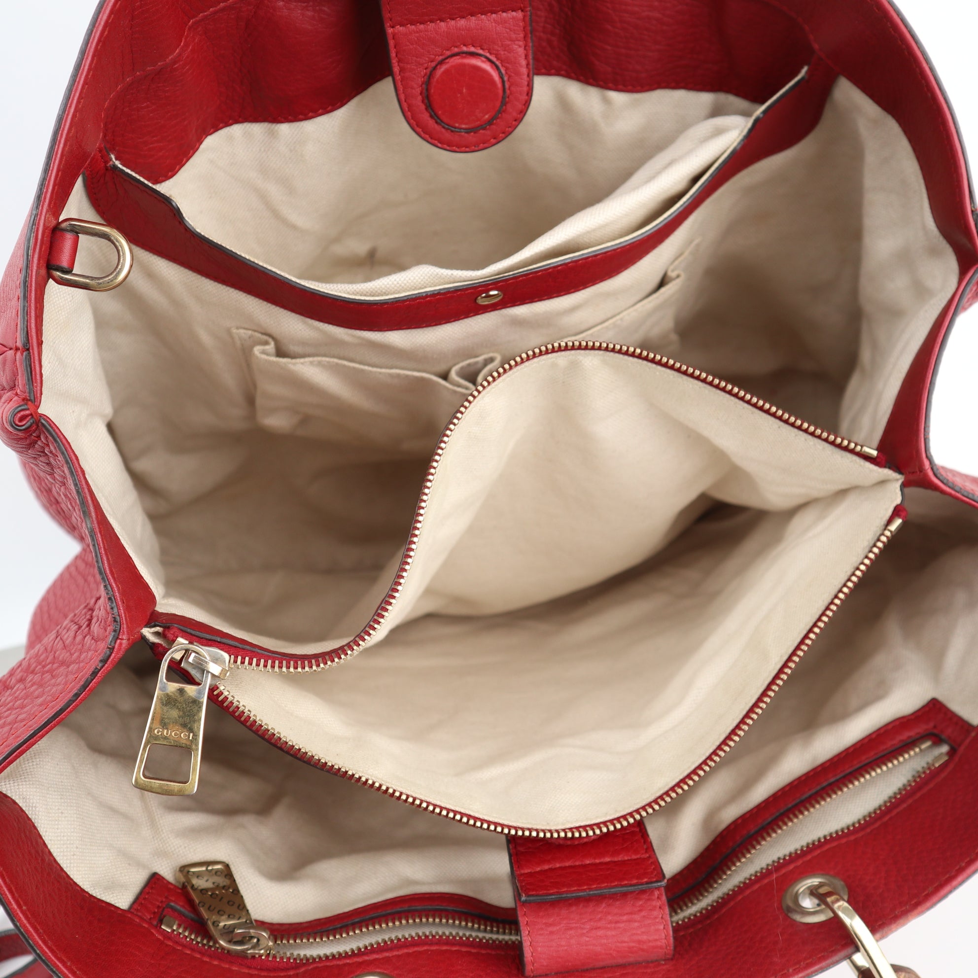 Gucci Pebbled Calfskin Medium Bamboo Shopper Tote Red Top Handle Bag C1577 | Pre-Owned Very Good Brown Pebbled Leather