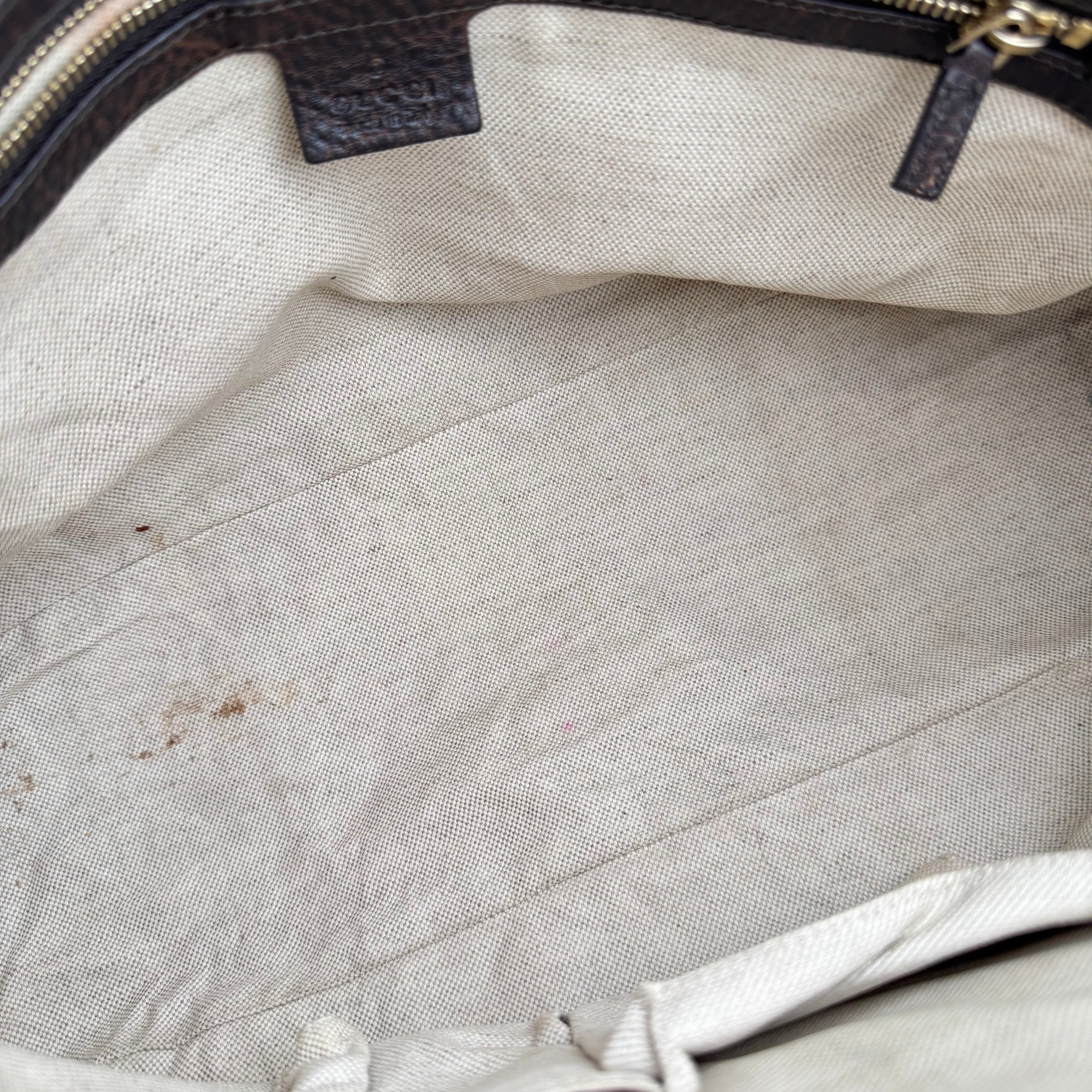 J1666 Gucci Brown Diamante Horsebit Catherine Satchel Black Beige- Pre Owned