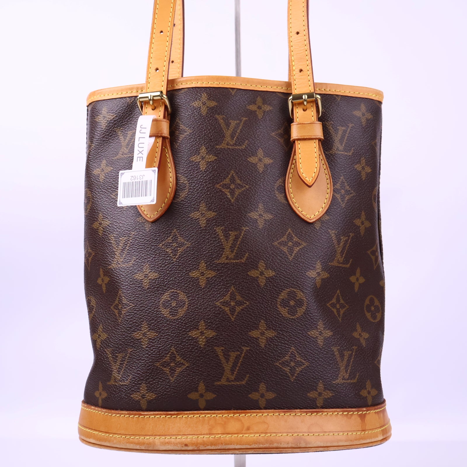 Louis Vuitton Petit Bucket Leather Monogram Bucket Bag J3162R | Pre-Owned Excellent Brown Monogram Canvas, Leather