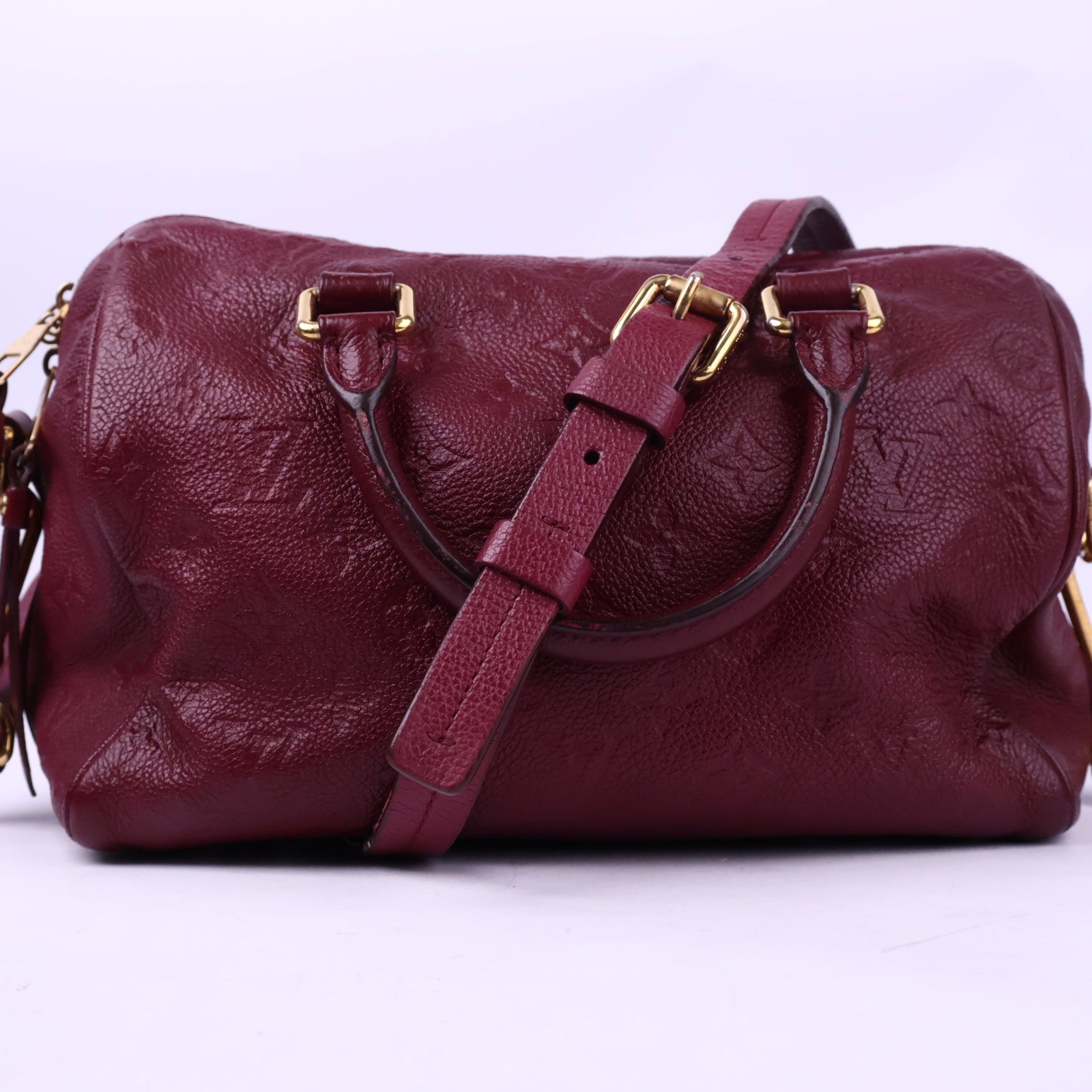 Louis Vuitton Aurore Monogram Empreinte Leather Speedy Bandouliere 25 Shoulder Bag J3127 | Pre-Owned Very Good Burgundy Monogram Empreinte Canvas, Leather
