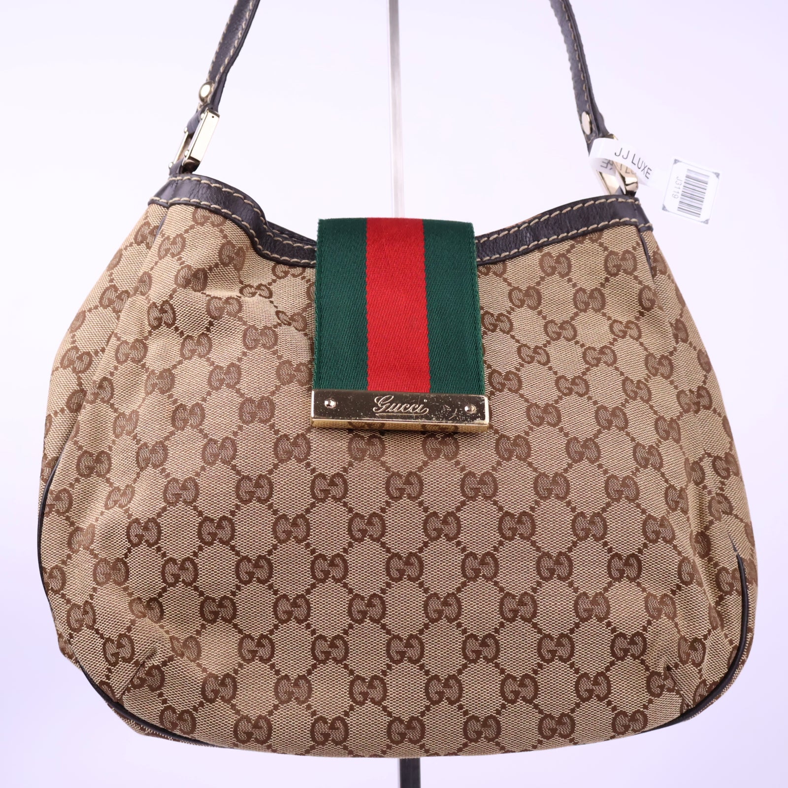 Gucci GG Canvas New Ladies Web Hobo Shoulder Bag J3119 | Pre-Owned Excellent Brown GG Monogram Canvas