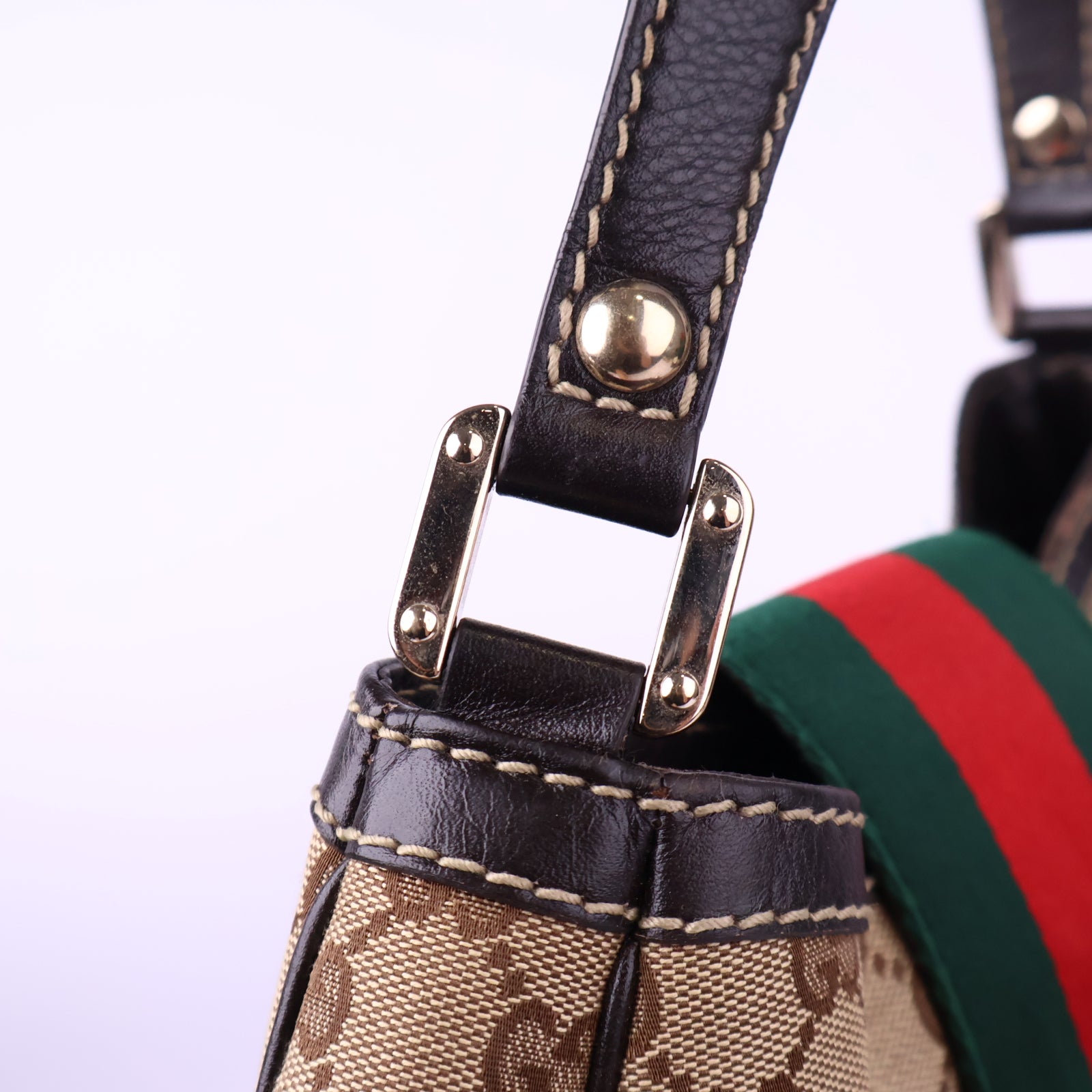 Gucci GG Canvas New Ladies Web Hobo Shoulder Bag J3119 | Pre-Owned Excellent Brown GG Monogram Canvas