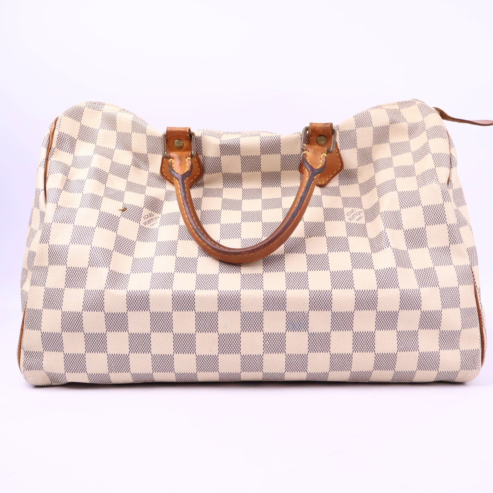 J3202 Louis Vuitton Top Handle Bag Damier Azur Speedy 35 | Pre-Owned Very Good White / Blue Damier Azur Canvas