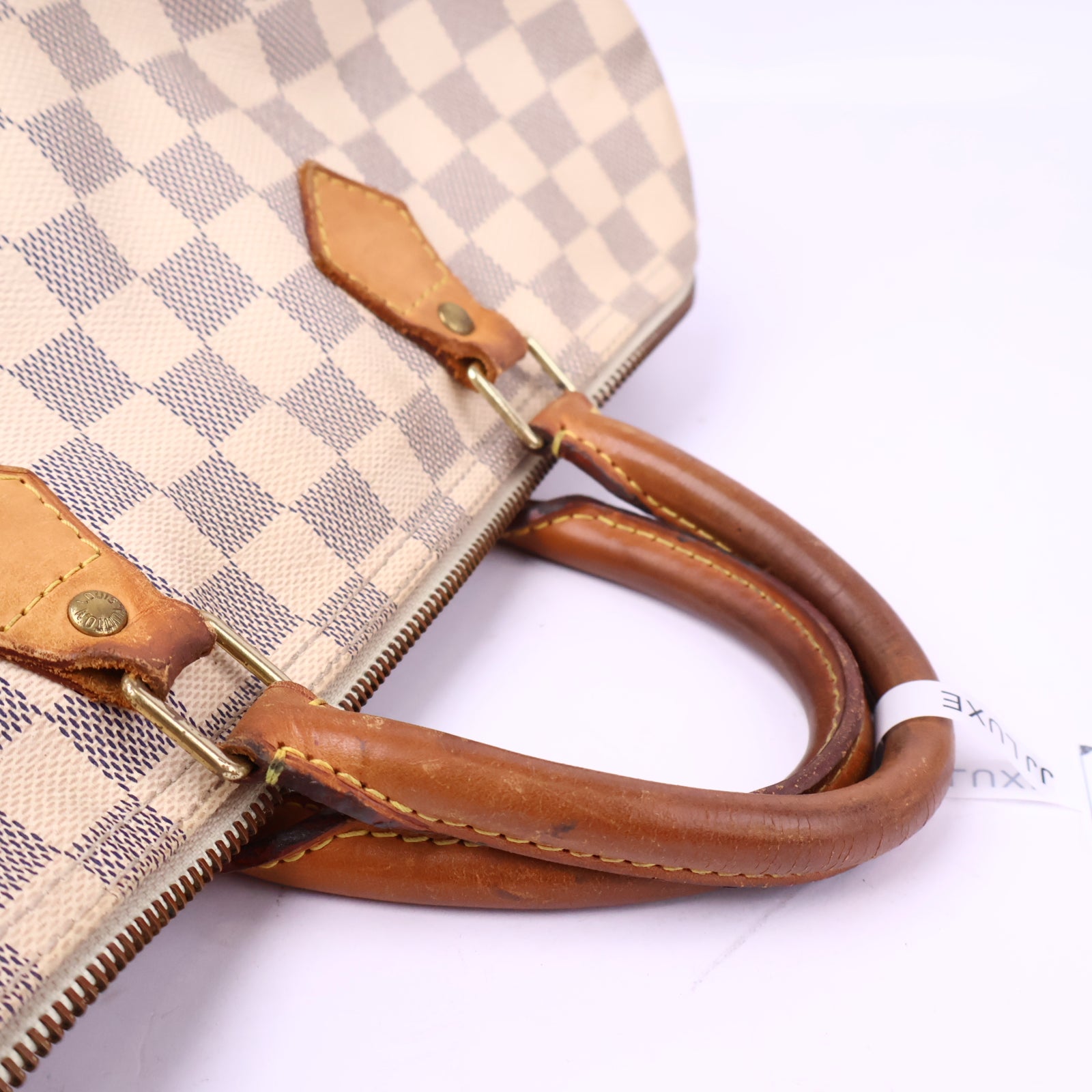 J3202 Louis Vuitton Top Handle Bag Damier Azur Speedy 35 | Pre-Owned Very Good White / Blue Damier Azur Canvas