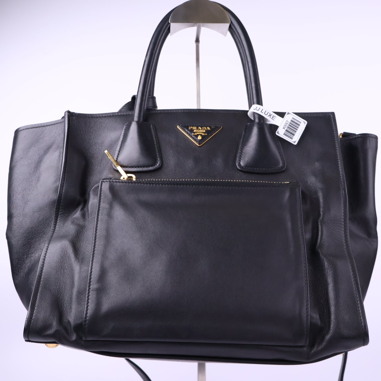 J3004 Prada Tote Bag Front Pocket Wing Convertible Soft Calf Tote Bag | Pre-Owned Like New Leather