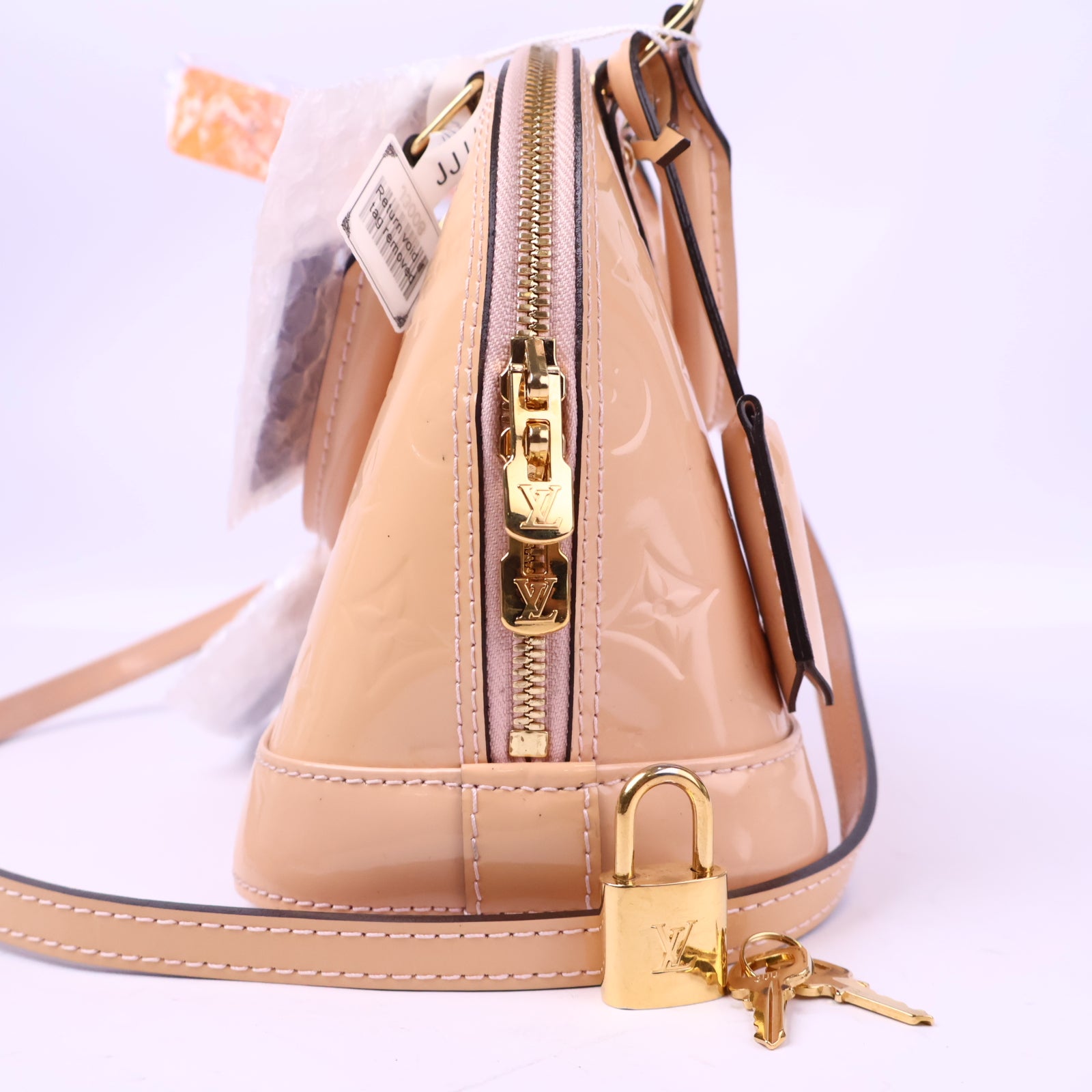 J3008 Louis Vuitton Top Handle Bag Alma BB Rose Angelique Monogram Vernis | Pre-Owned Like New Pink Monogram Vernis Canvas, Leather, Patent leather