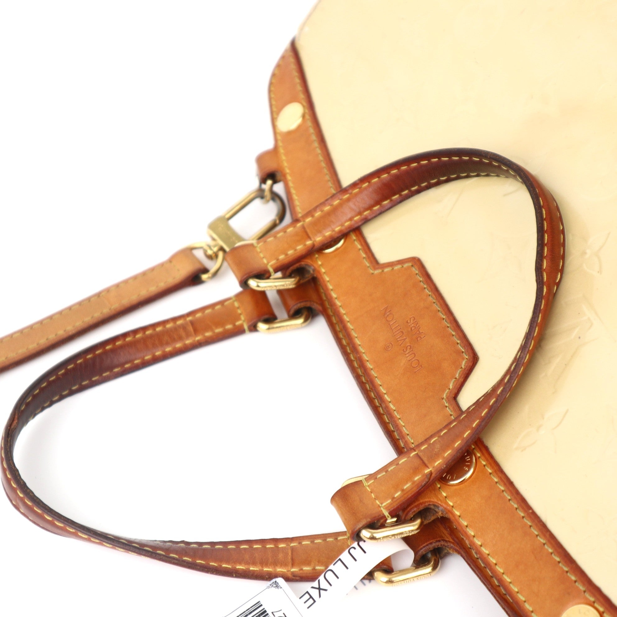 C1027 Louis Vuitton Brea Beige Patent Monogram Leather MM Handbag - Pre Owned
