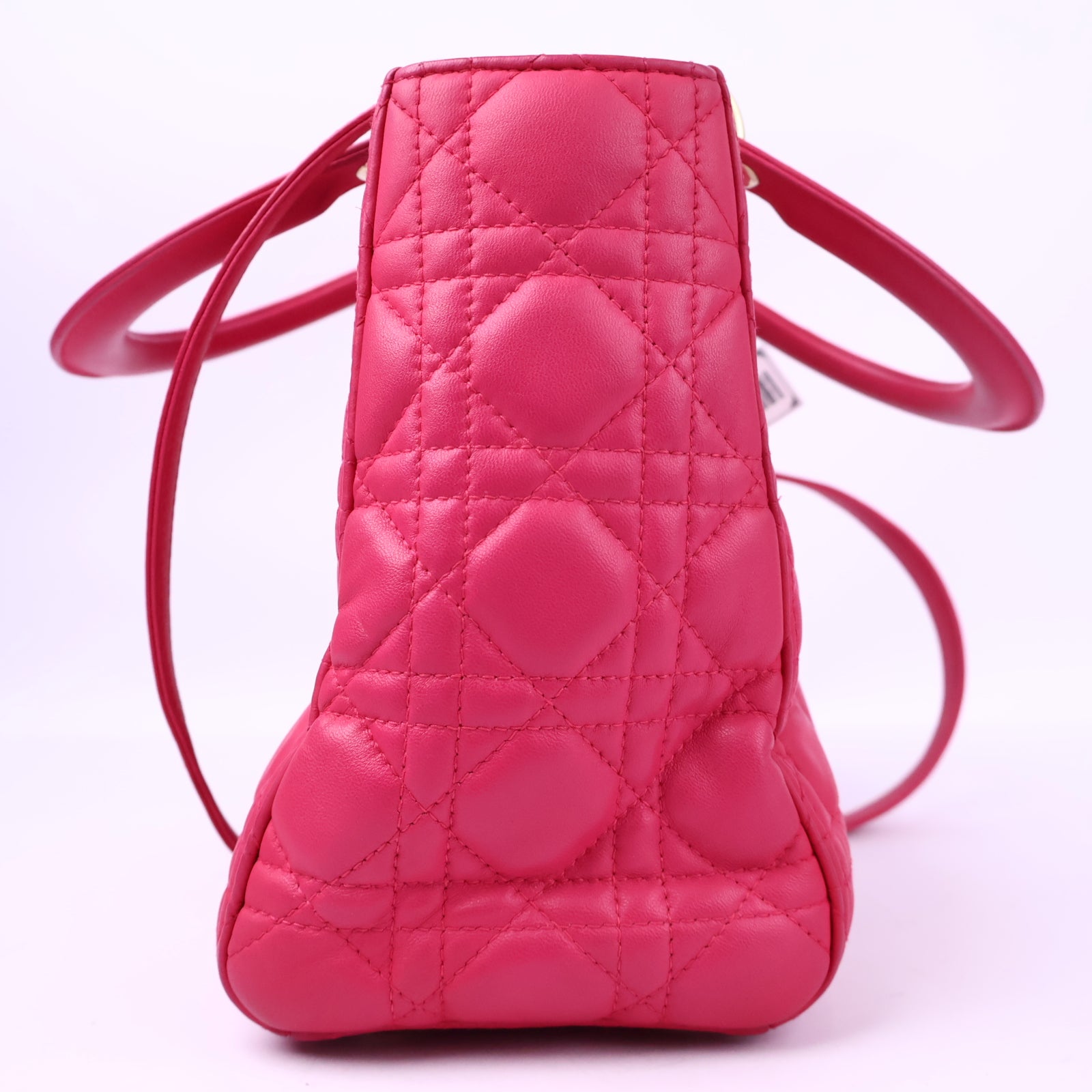 J3011 Christian Dior Top Handle Bag Lady Dior Pink Cannaged Leather | Pre-Owned Like New Pink Cannage Leather