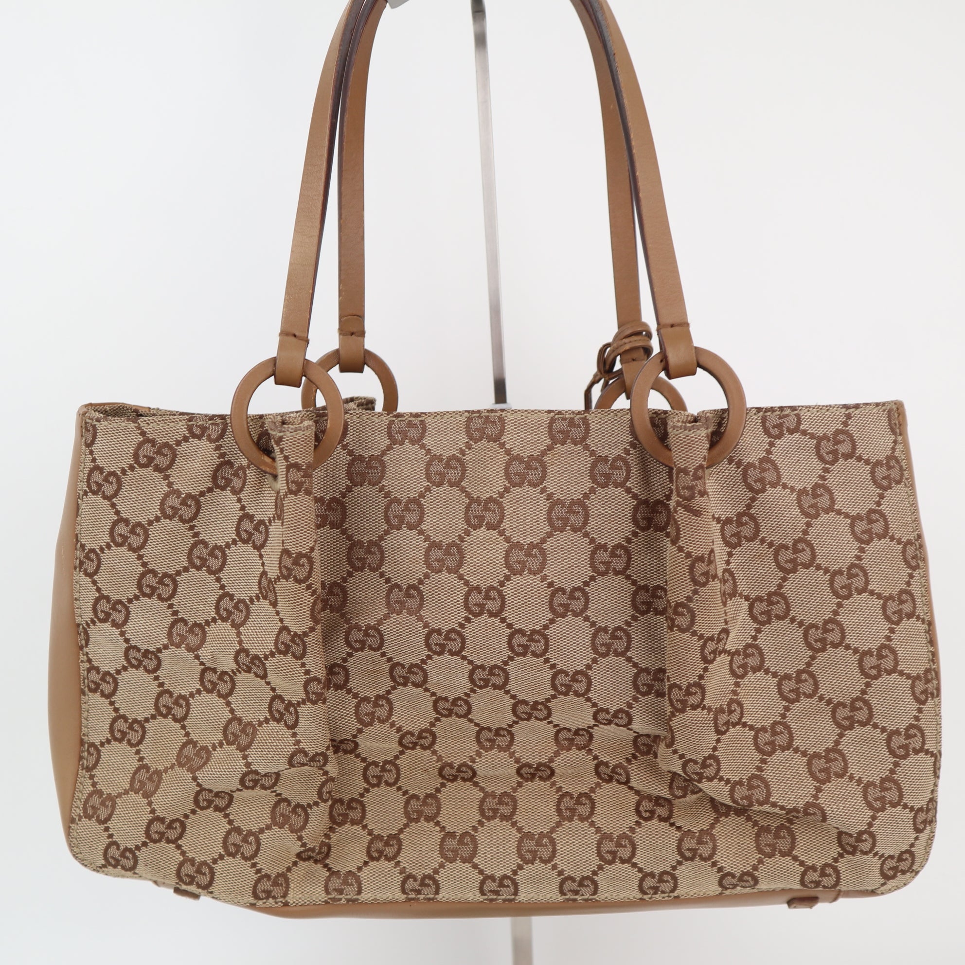 C2428 Gucci Tote Bag GG Canvas Ring Bucket Bag / Reversible Tote | Pre-Owned Very Good Brown Canvas/GG Canvas