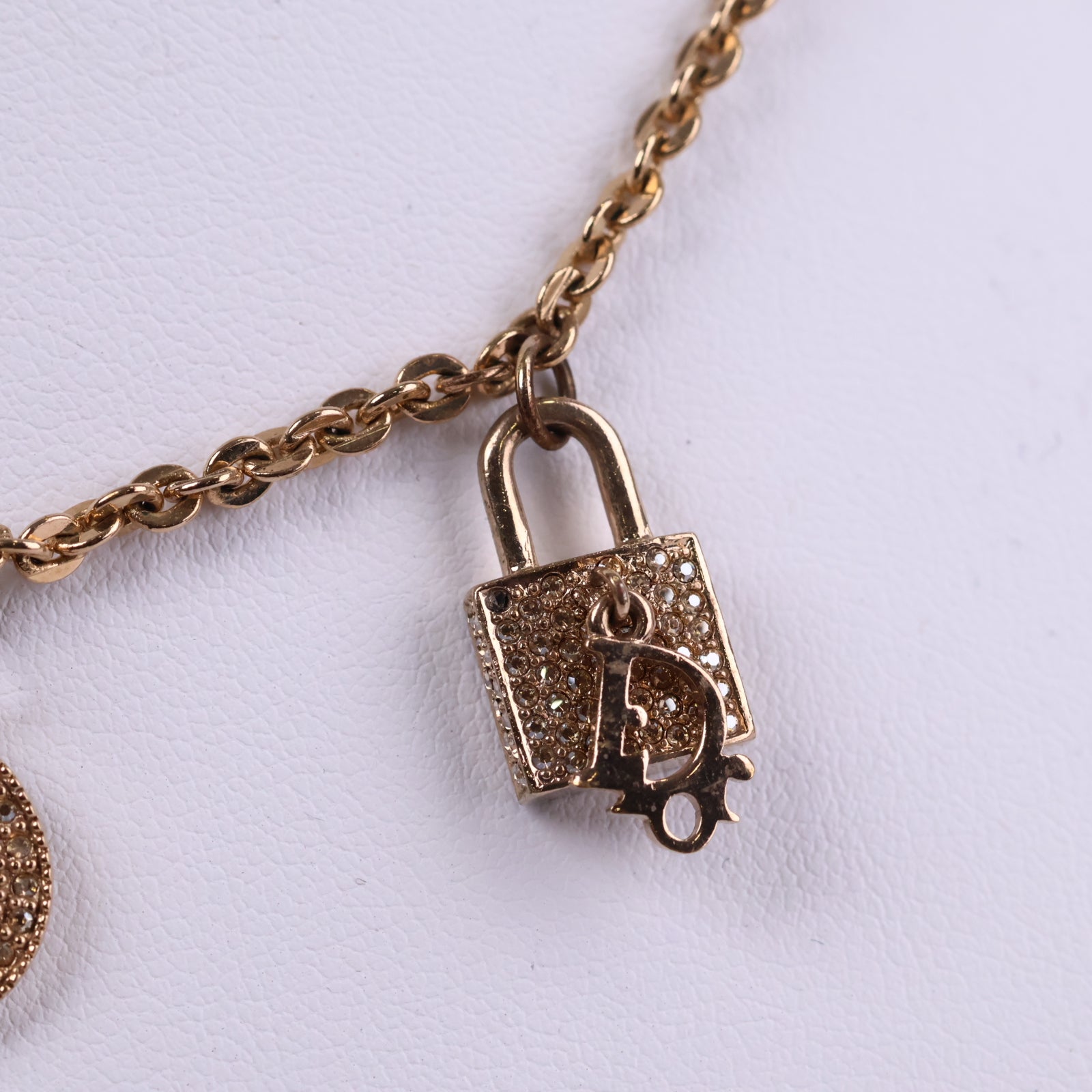 J3231 Christian Dior Long Charm Necklace Crystal Multi Charm Long Necklace | Pre-Owned Like New Gold-tone Multi Charm Metal, Crystal