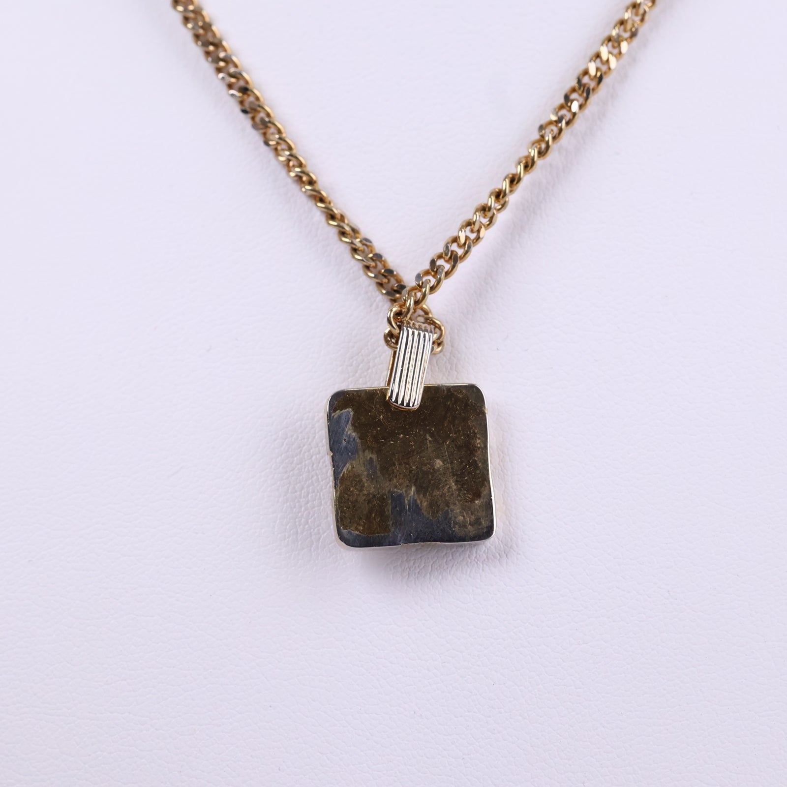 J3226 Christian Dior Pendant Necklace Enamel Logo Pendant Necklace | Pre-Owned Excellent Gold-tone Logo Metal, Enamel
